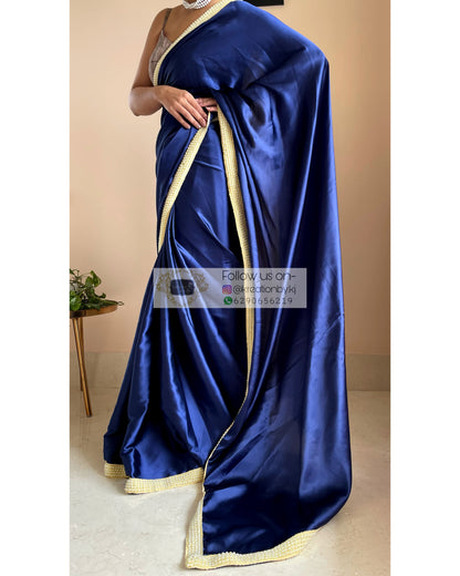 Navy Blue Mother Of Pearl Saree - kreationbykj