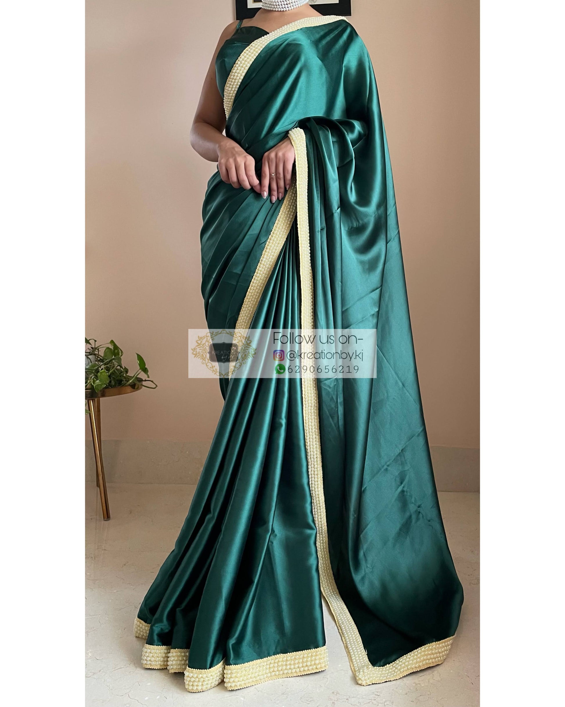 Emerald Green Mother Of Pearl Saree - kreationbykj