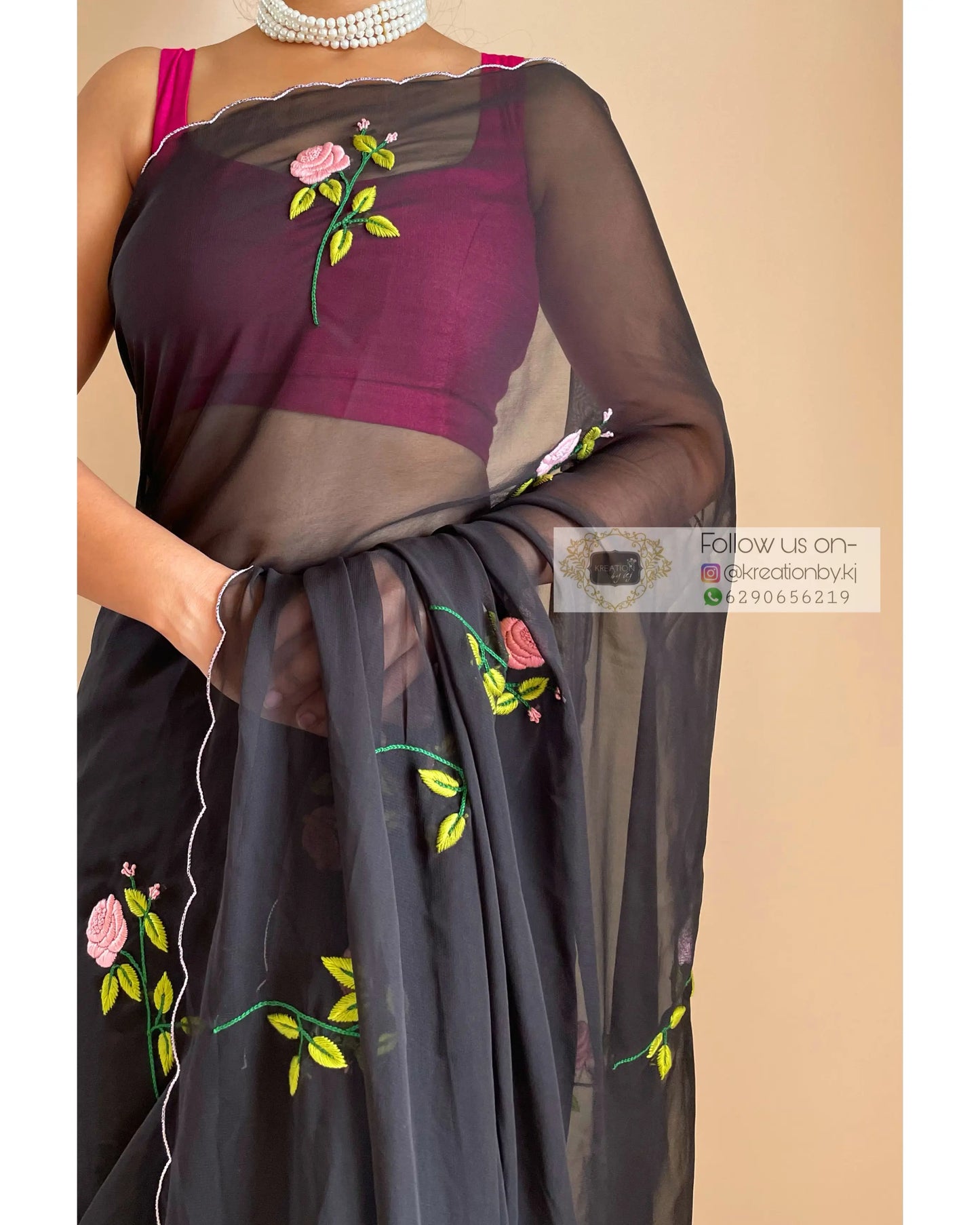 Black Georgette Guldasta Saree - kreationbykj