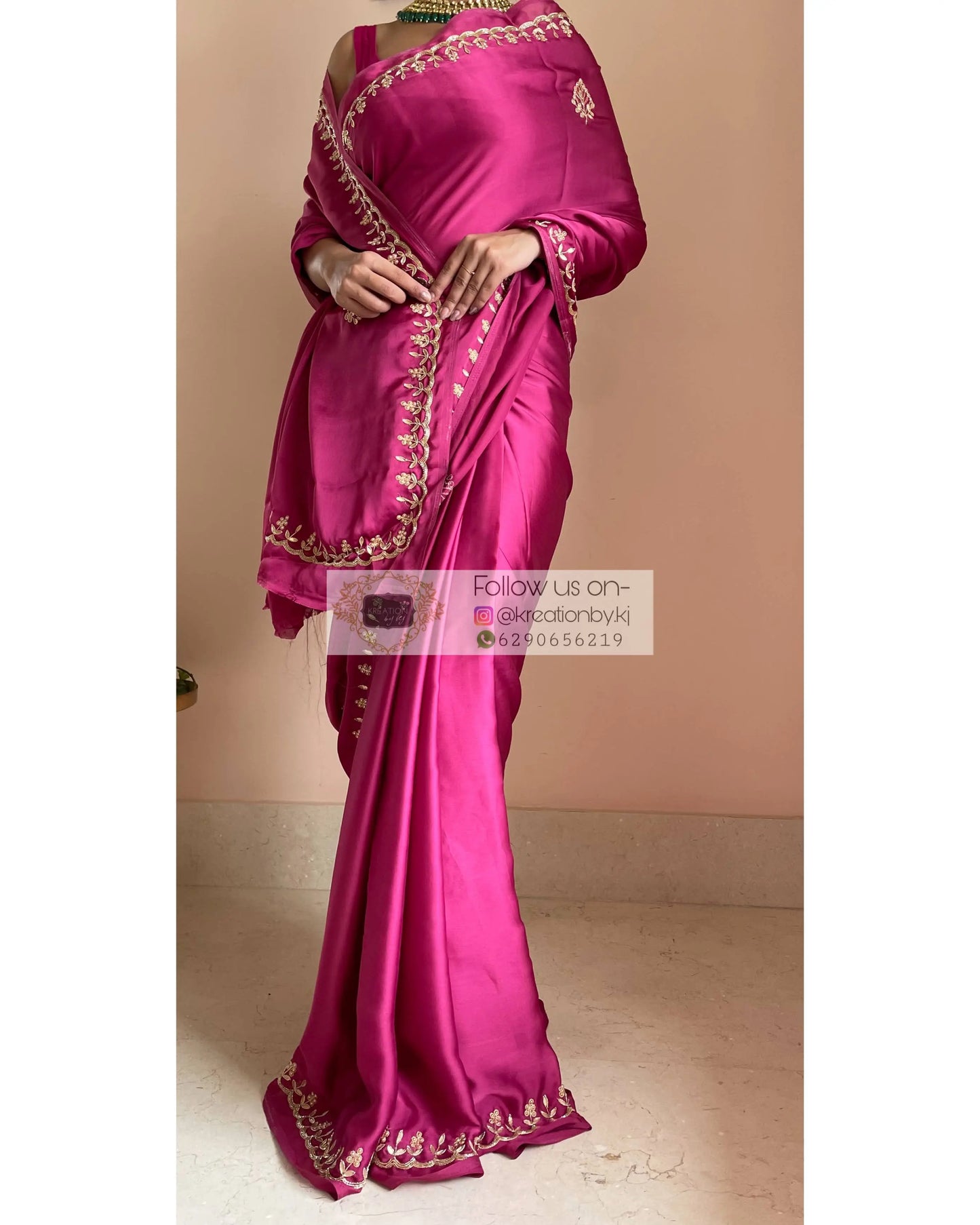 Pink Crepe Silk Saree With Gota Patti Border - kreationbykj