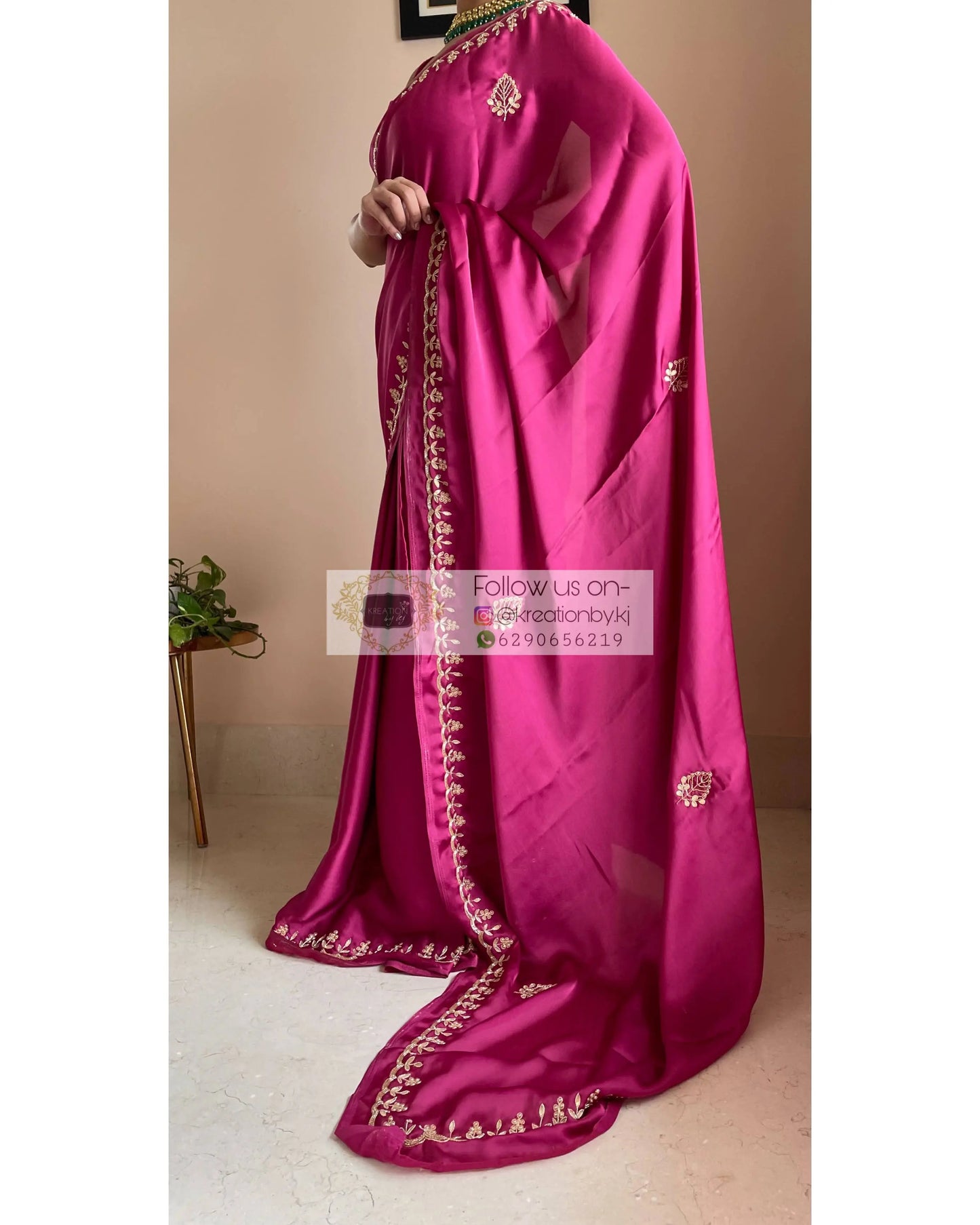 Pink Crepe Silk Saree With Gota Patti Border - kreationbykj