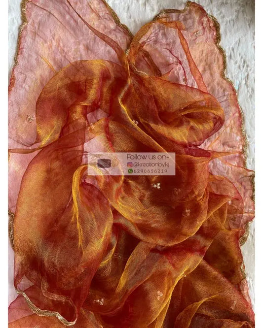 Fiery Gold Zari Tissue Dupatta with Scallops - kreationbykj