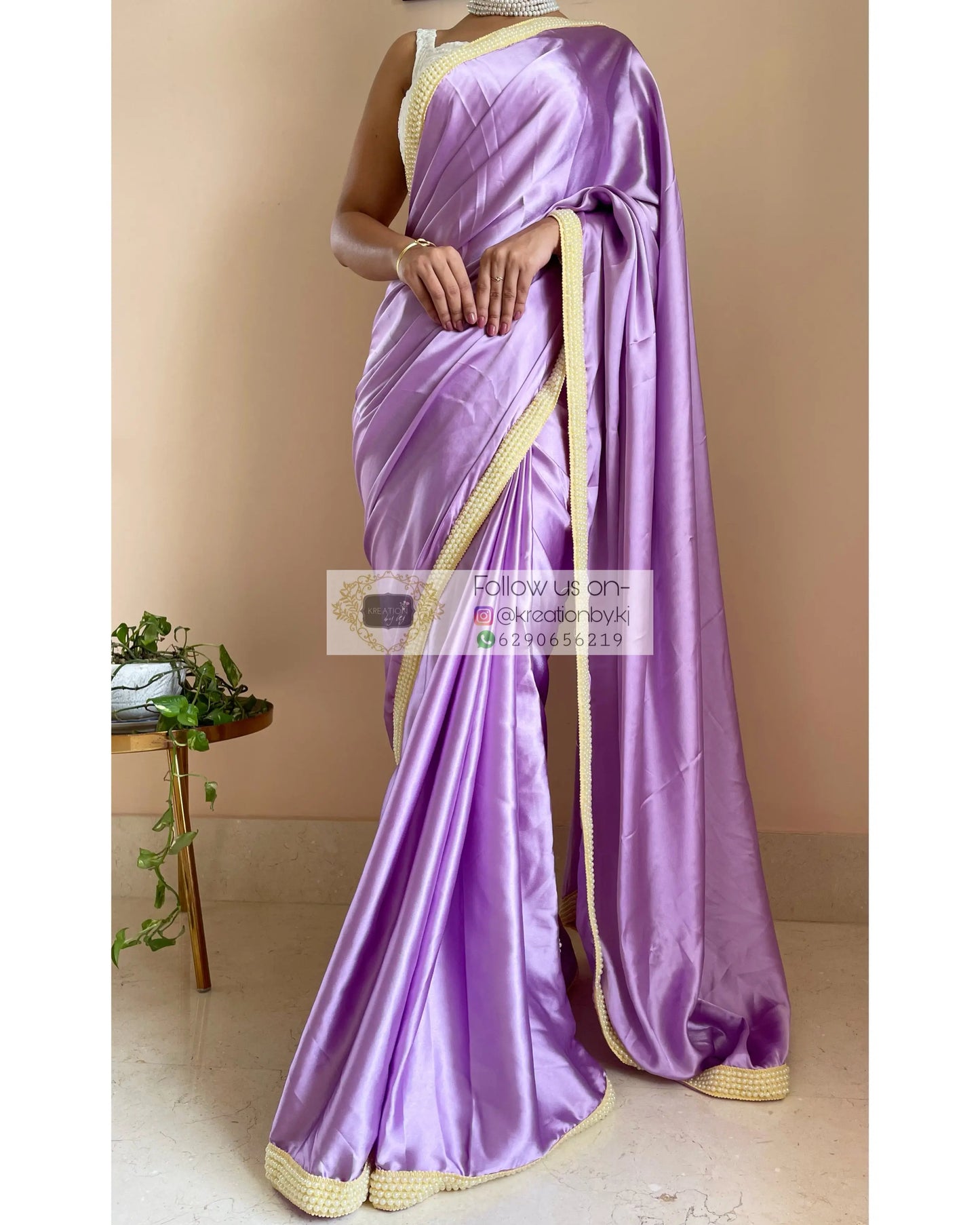 Periwinkle Mother of Pearl Saree - kreationbykj