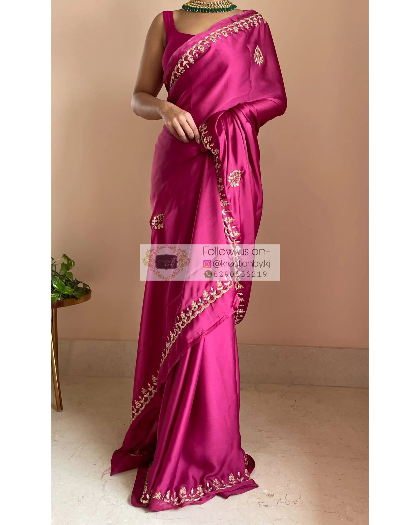 Pink Crepe Silk Saree With Gota Patti Border - kreationbykj
