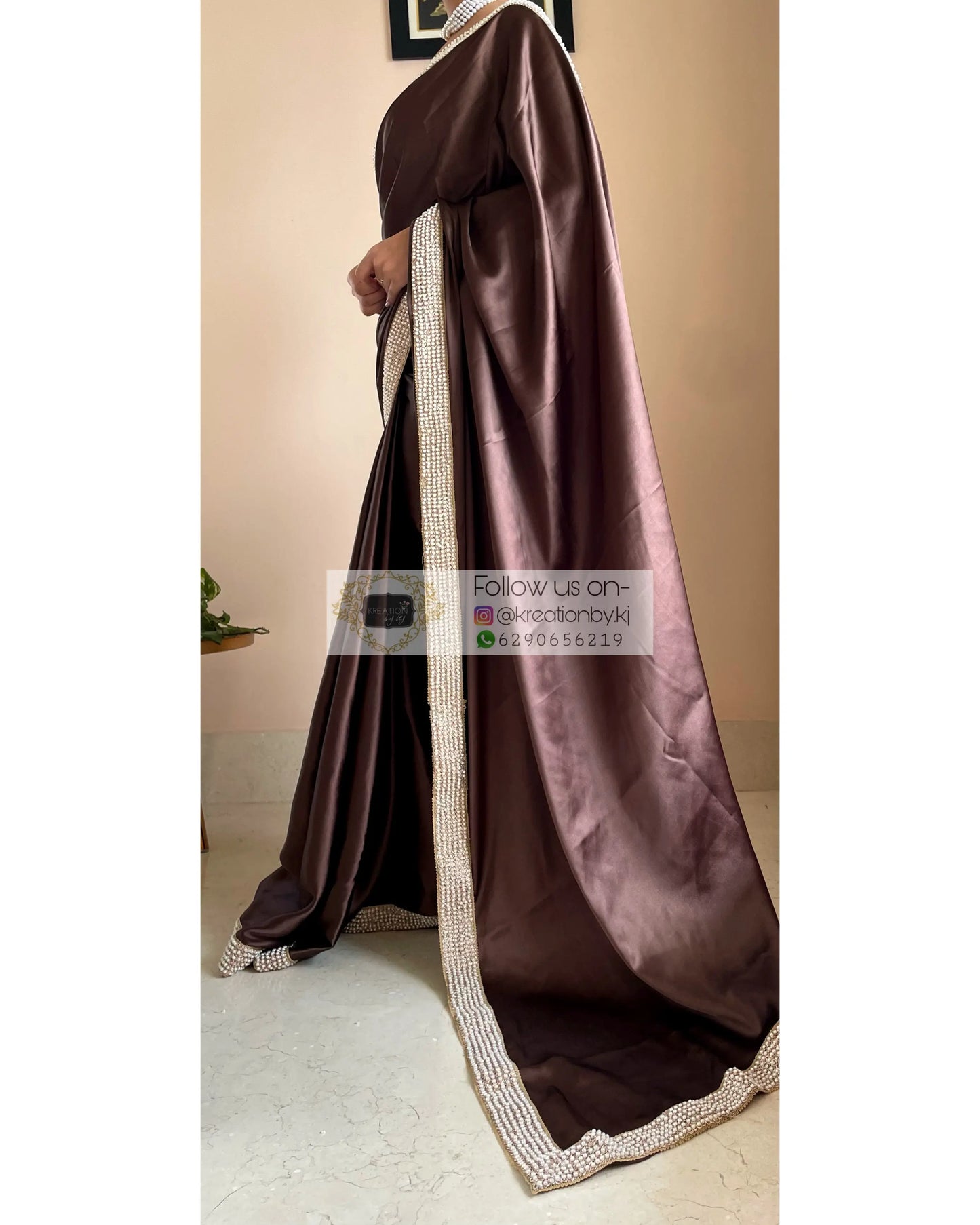 Brown Mother Of Pearl Saree - kreationbykj