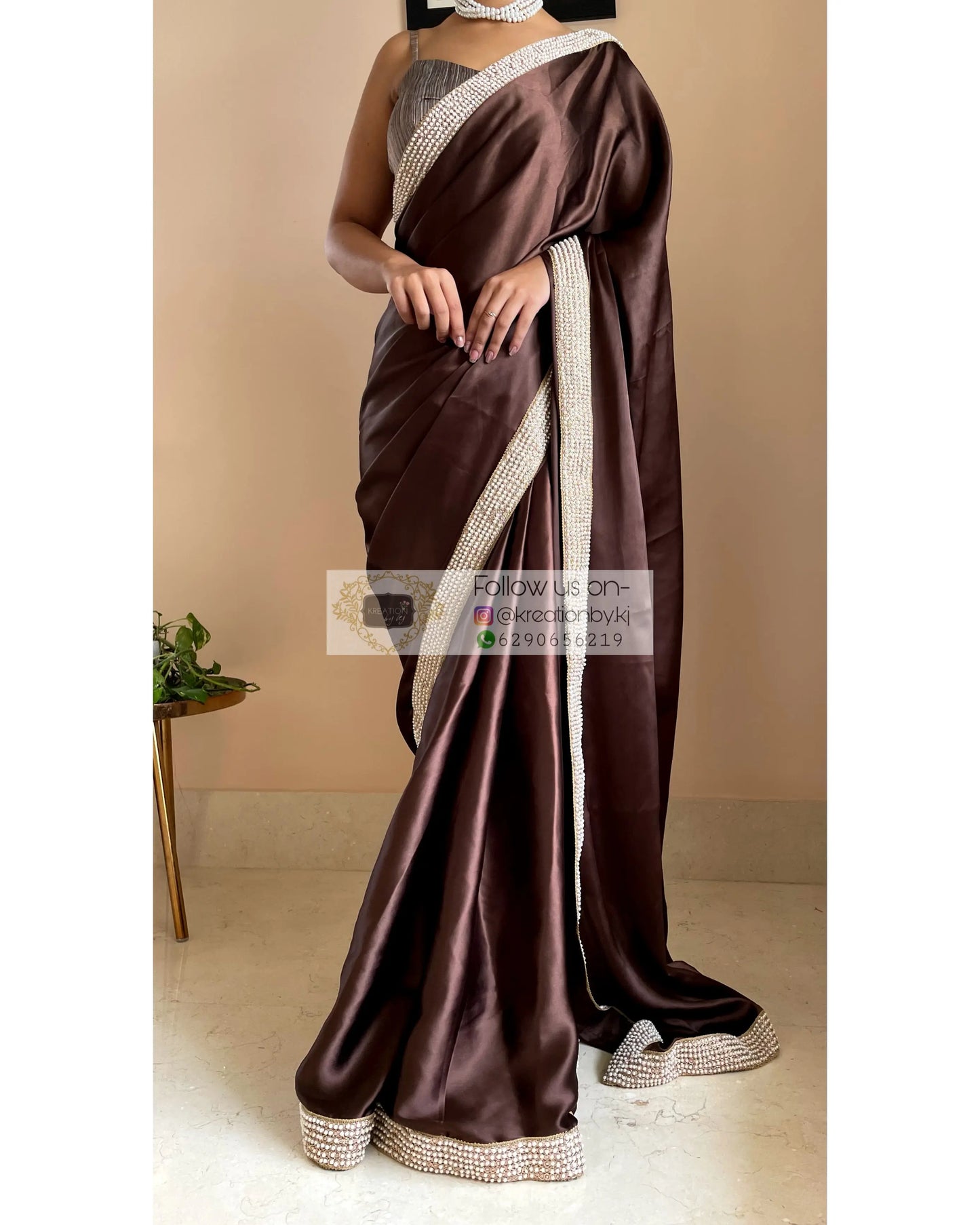 Brown Mother Of Pearl Saree - kreationbykj