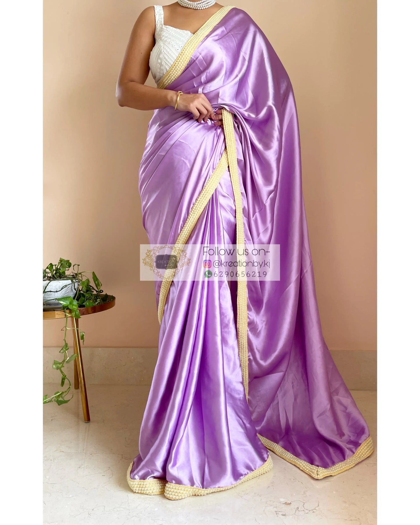 Periwinkle Mother of Pearl Saree - kreationbykj