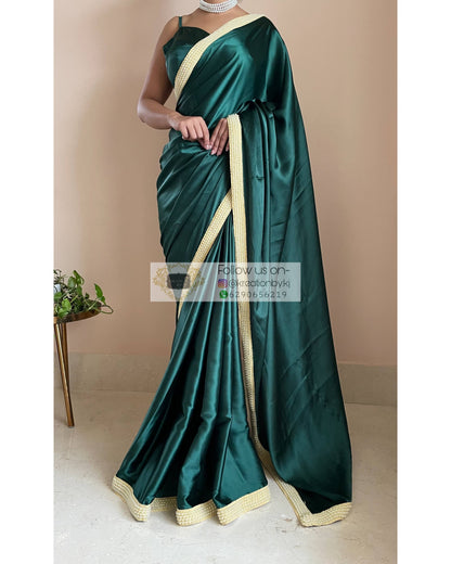 Emerald Green Mother Of Pearl Saree - kreationbykj