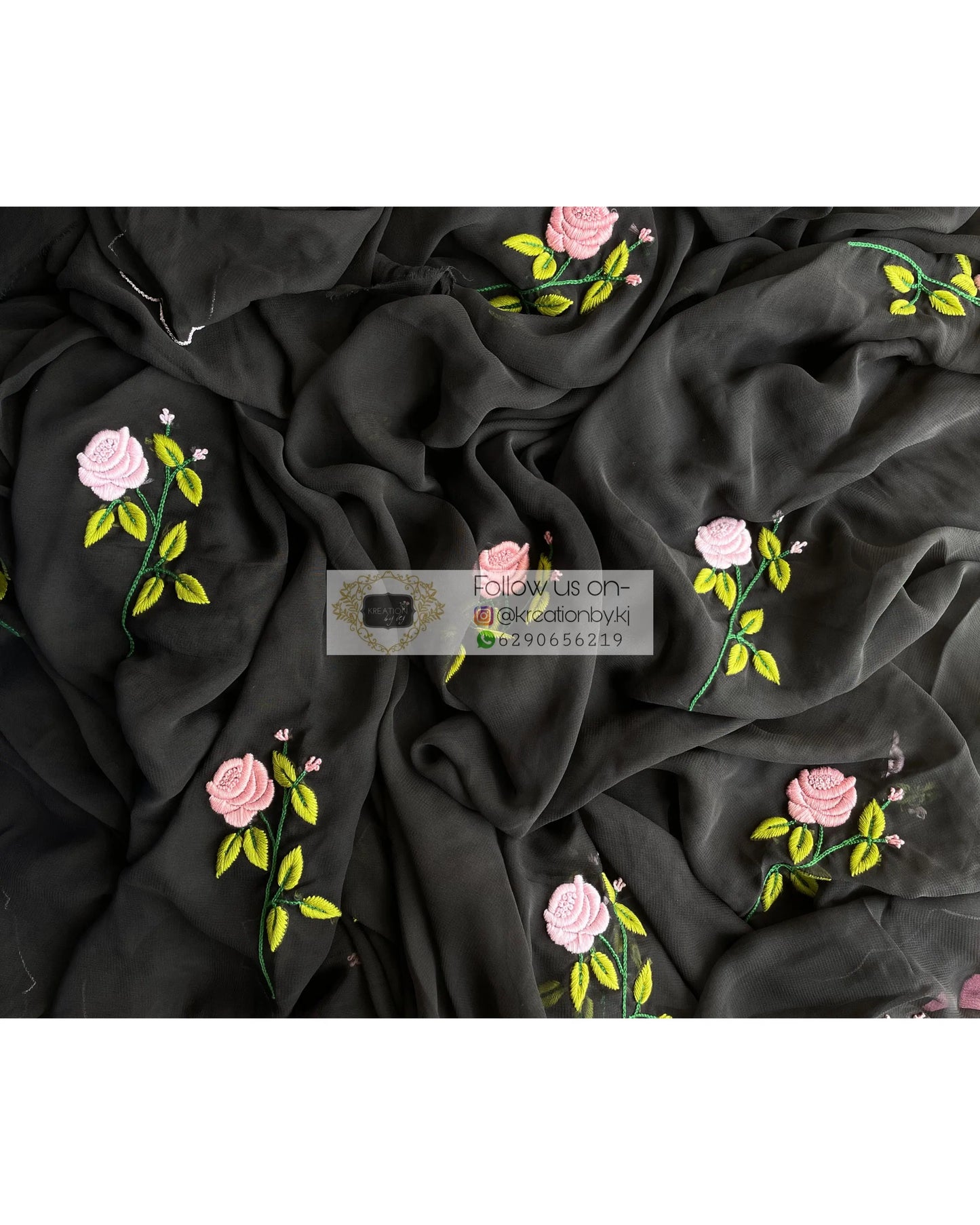 Black Georgette Guldasta Saree - kreationbykj