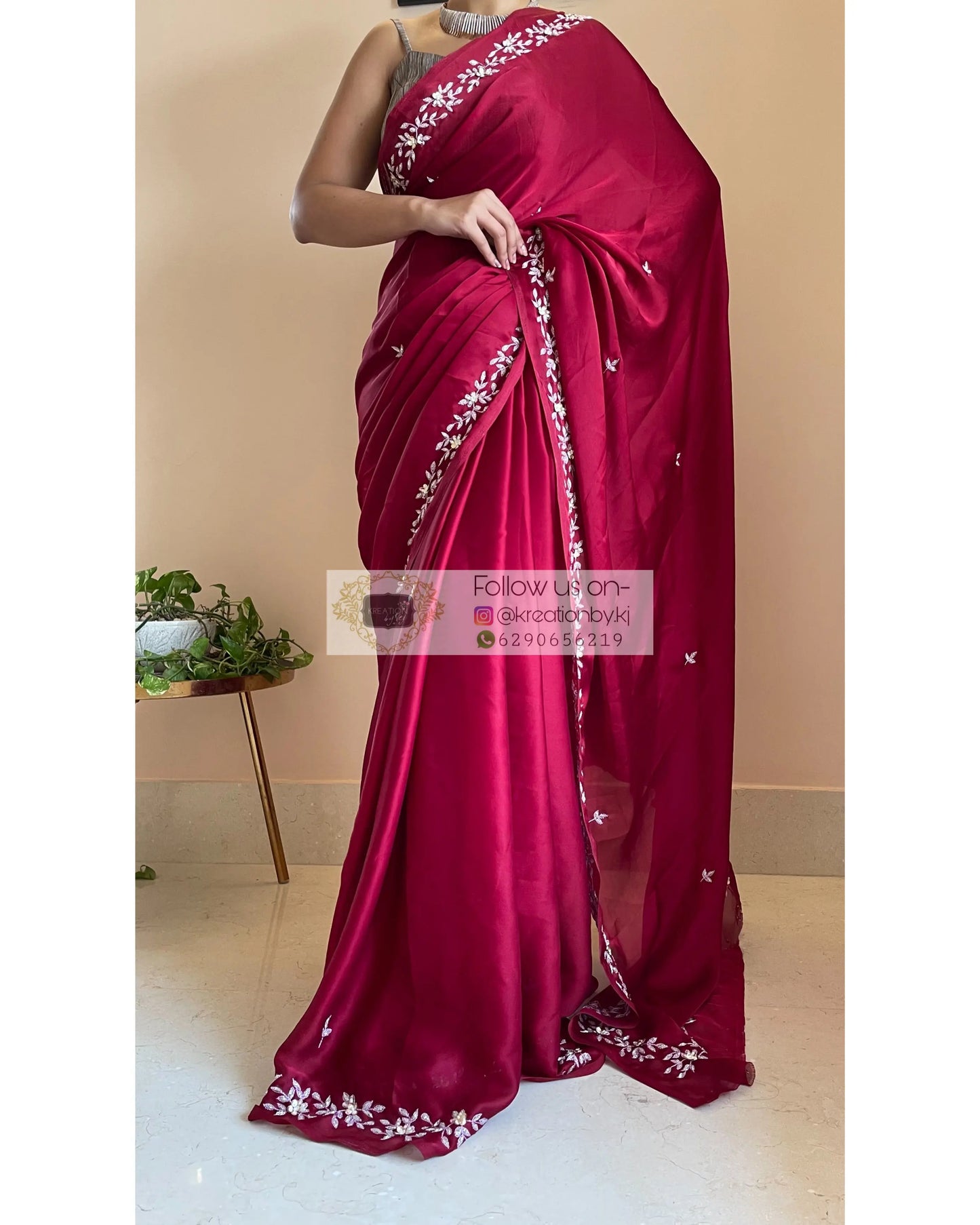 Maroon Crepe Silk Chandani Saree - kreationbykj