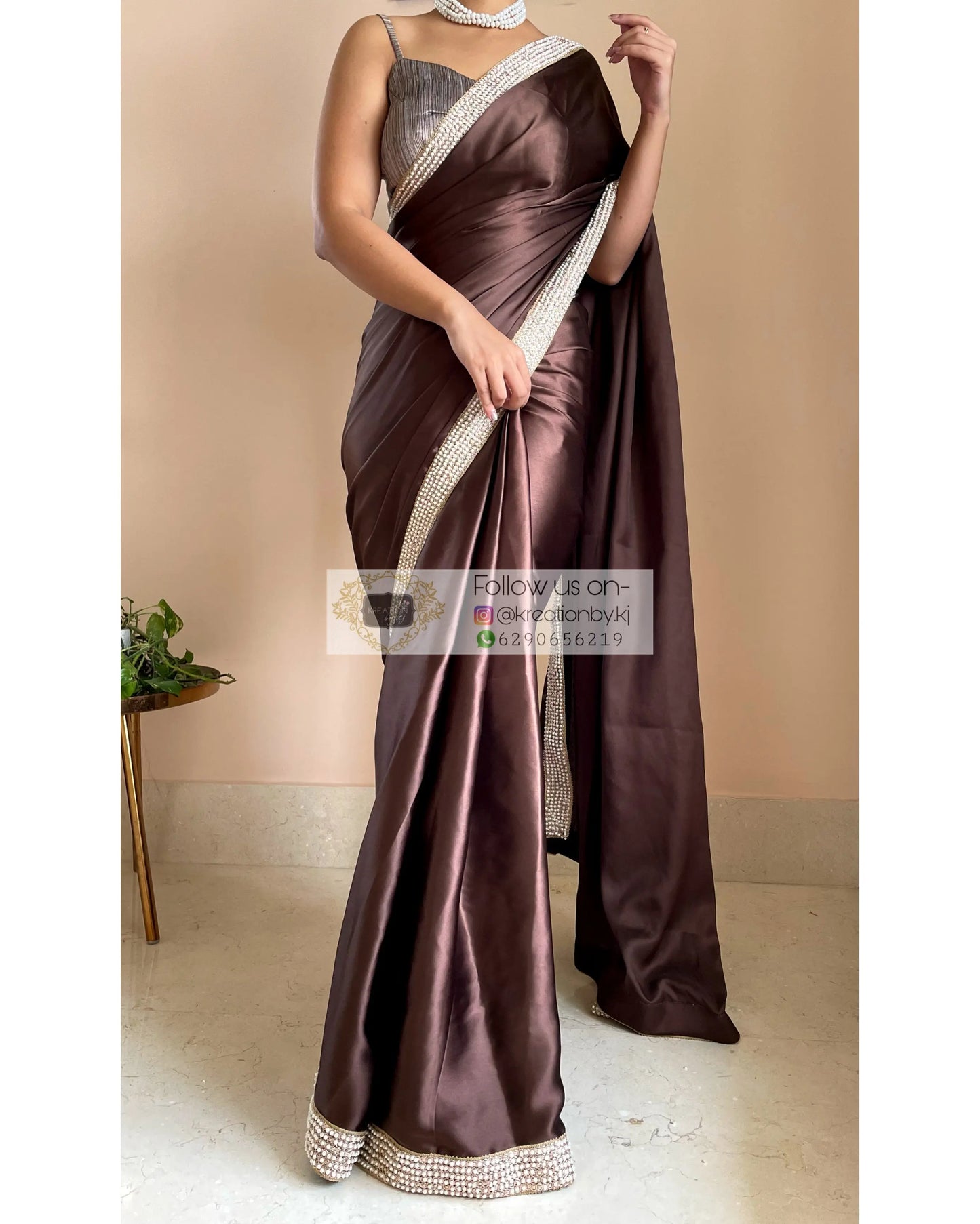 Brown Mother Of Pearl Saree - kreationbykj