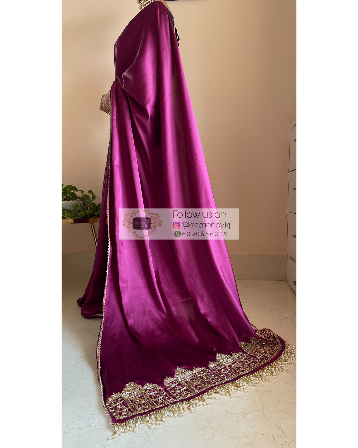 Dark Purple Satin Silk Taj Mahal Saree - kreationbykj