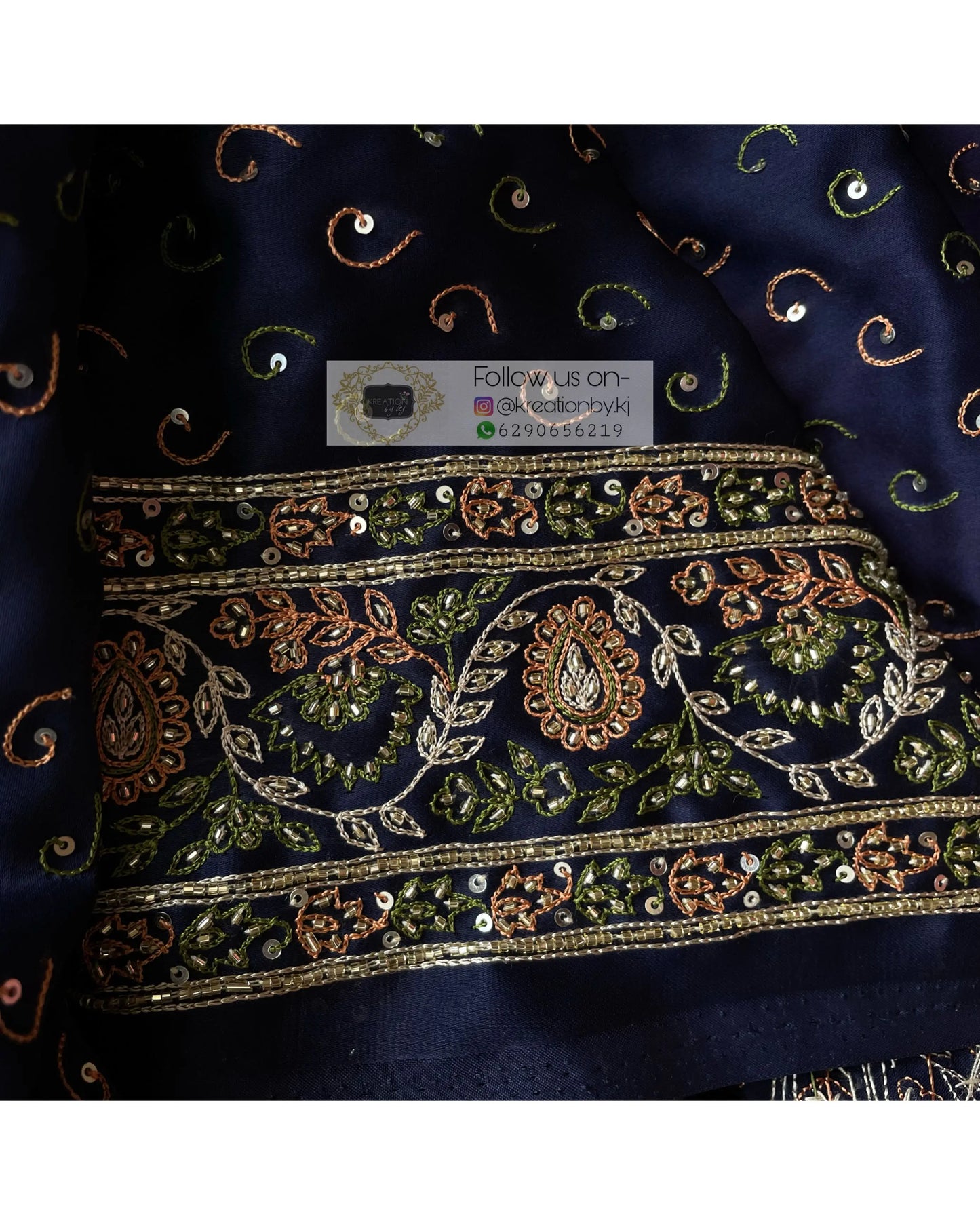 Navy Blue Bridal Handembroidered Saree - kreationbykj