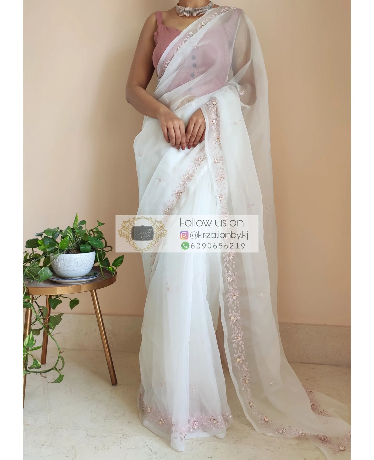 White Organza Silk Chandani Saree - kreationbykj