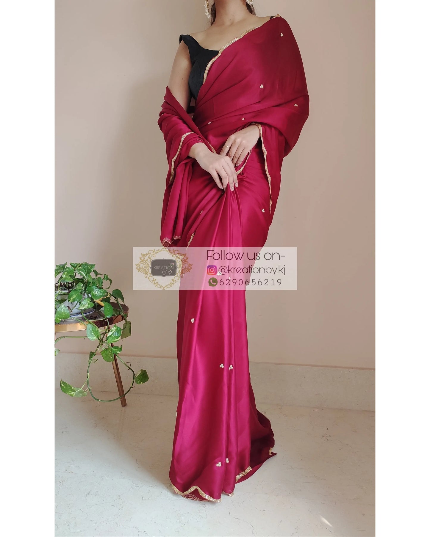 Maroon Crepe Silk Saree With Handembroidered Scalloping - kreationbykj