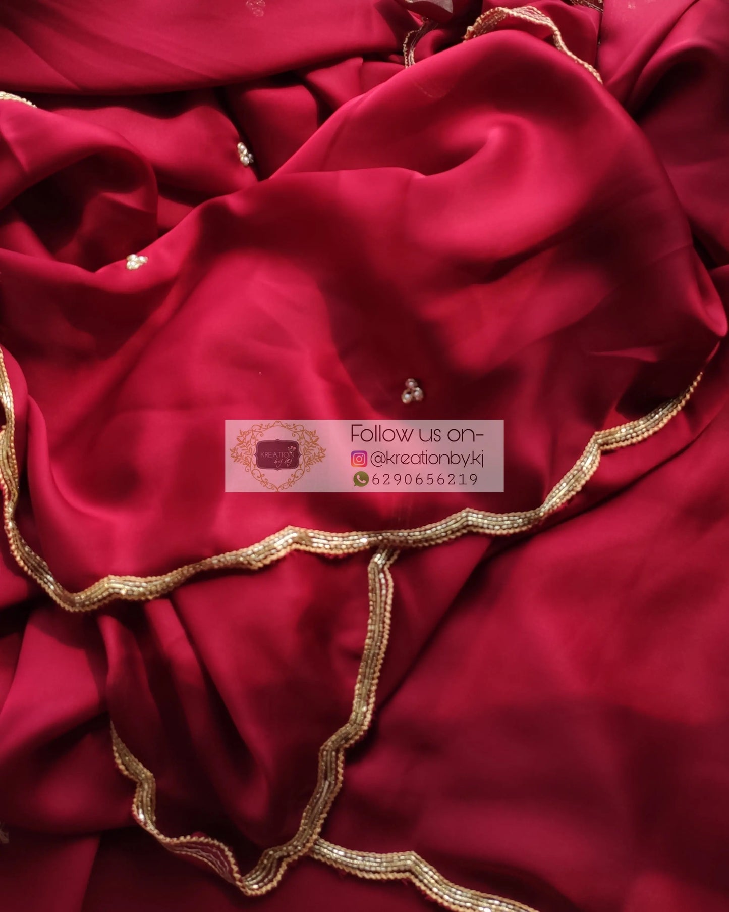 Maroon Crepe Silk Saree With Handembroidered Scalloping - kreationbykj