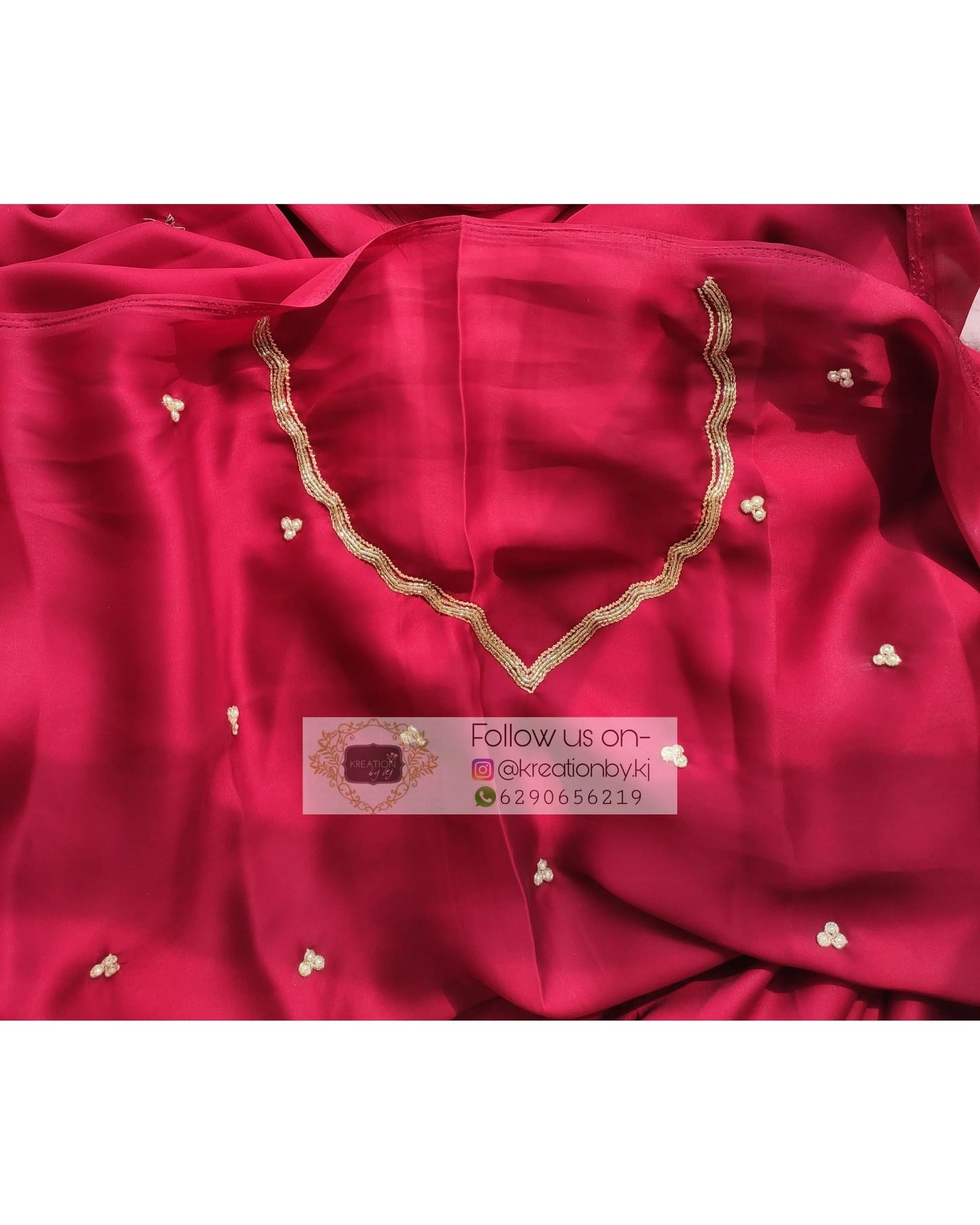 Maroon Crepe Silk Saree With Handembroidered Scalloping - kreationbykj
