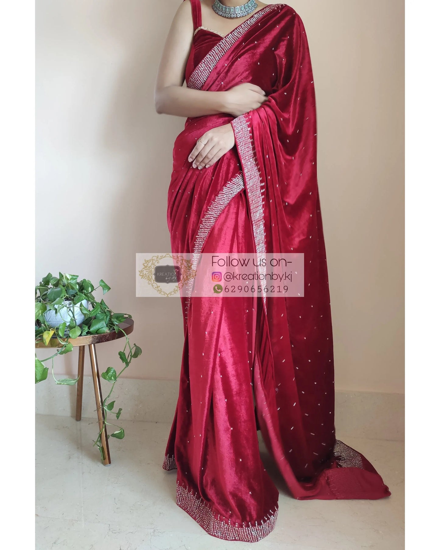 Maroon Velvet Sitara Saree - kreationbykj