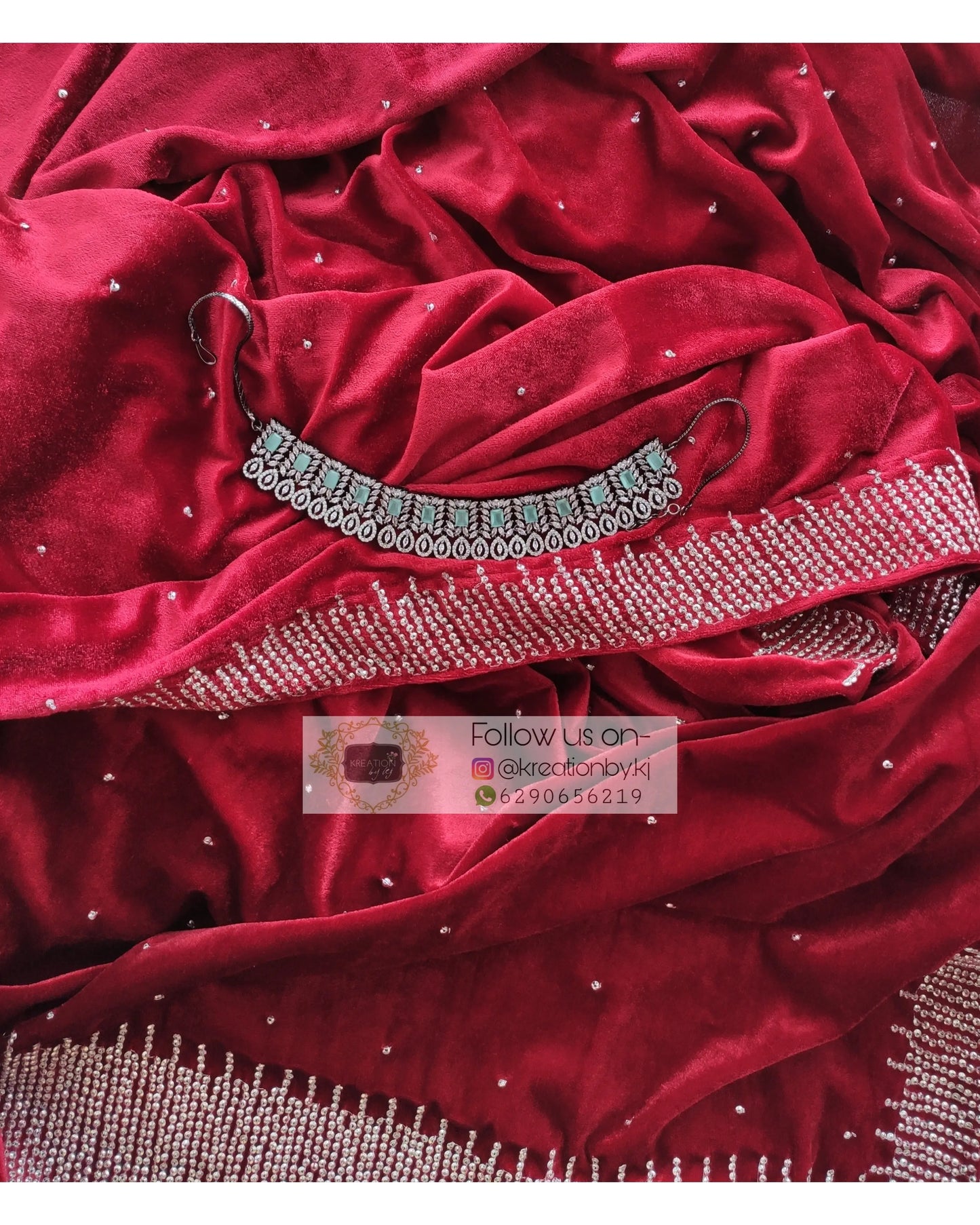 Maroon Velvet Sitara Saree - kreationbykj