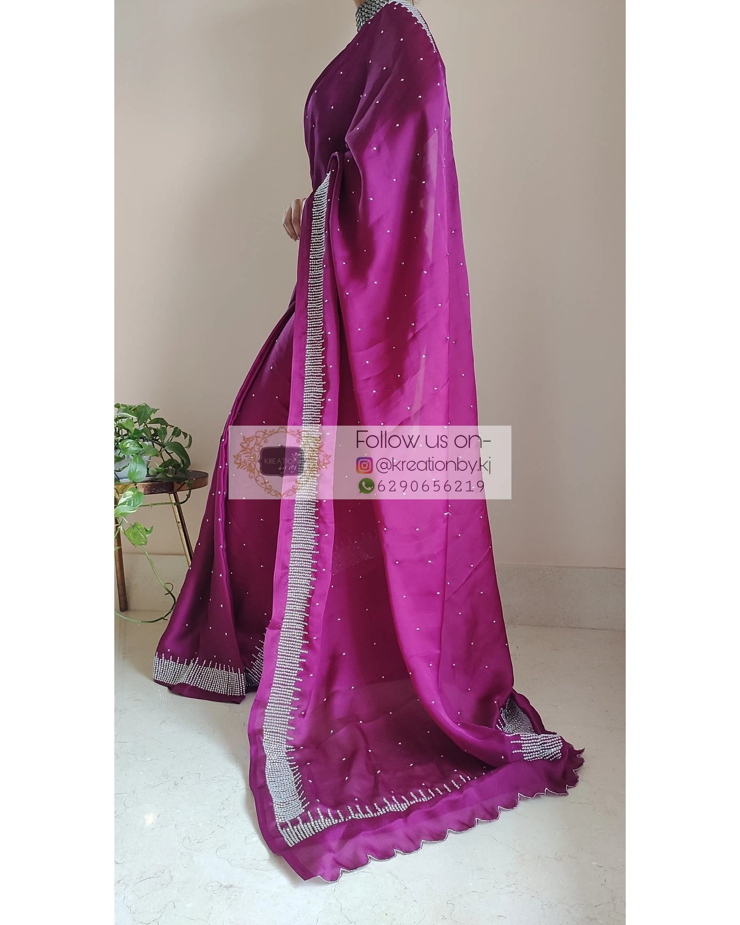 Wine Crepe Silk Sitara Saree - kreationbykj