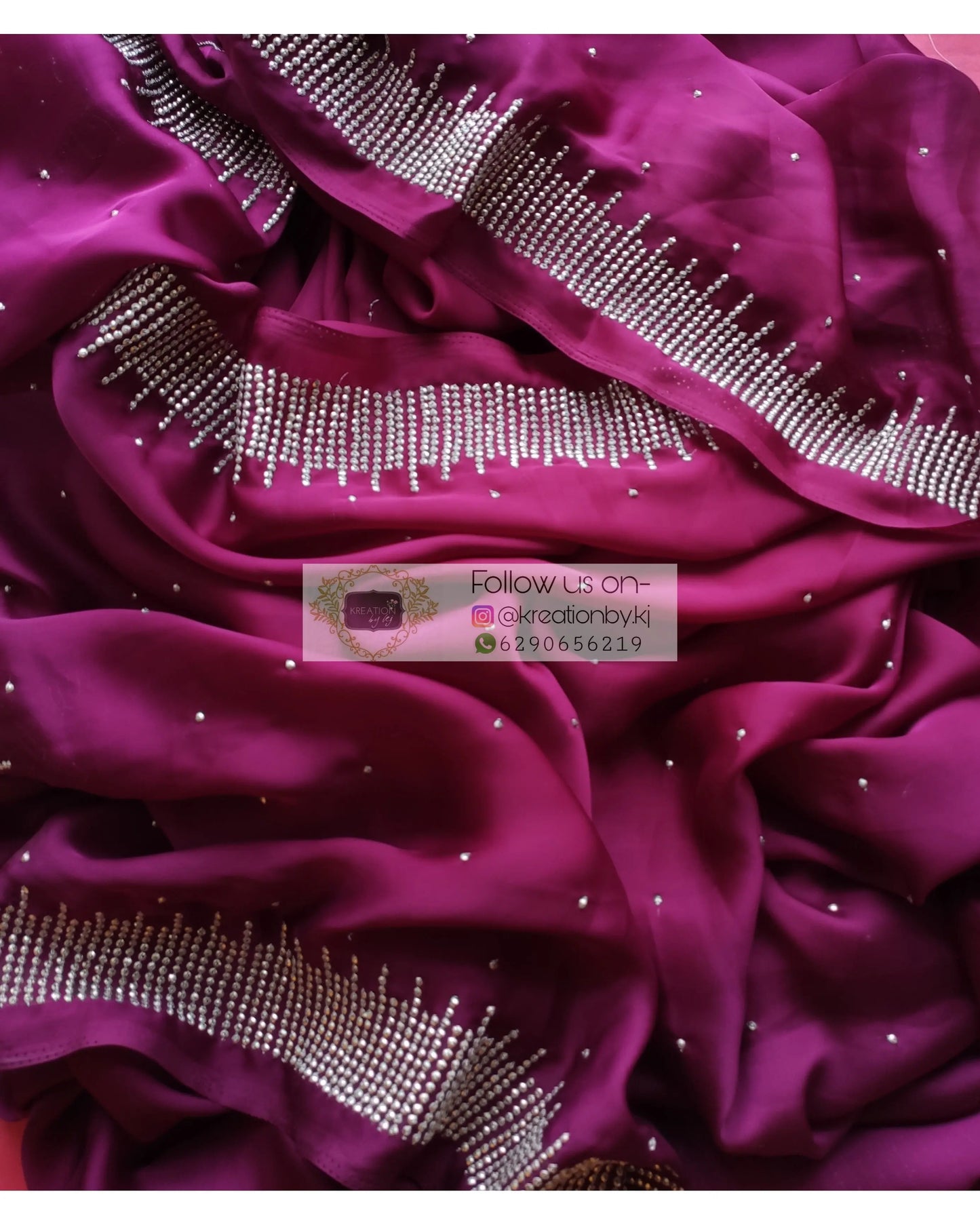 Wine Crepe Silk Sitara Saree - kreationbykj