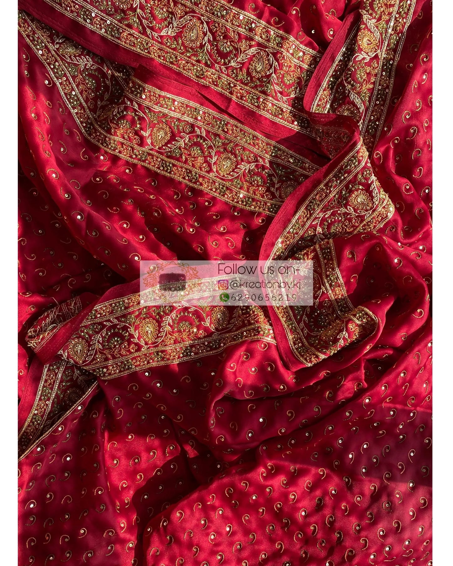Maroon Bridal Handembroidered Saree - kreationbykj