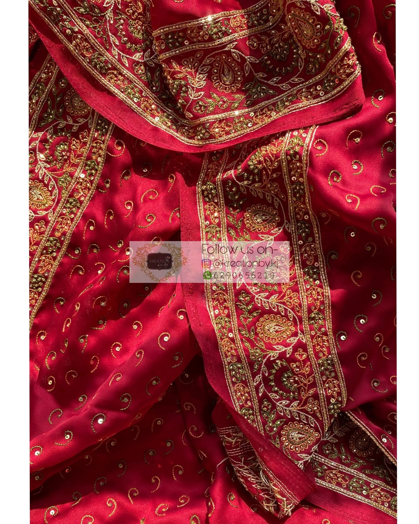 Maroon Bridal Handembroidered Saree - kreationbykj
