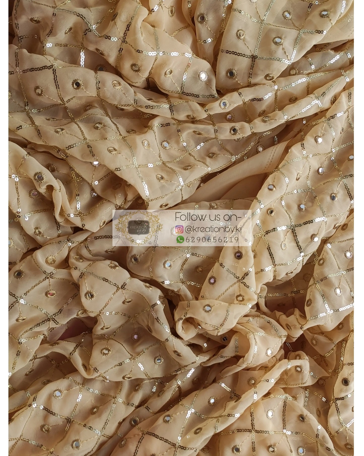 Beige Georgette Sequins Blouse Piece - kreationbykj