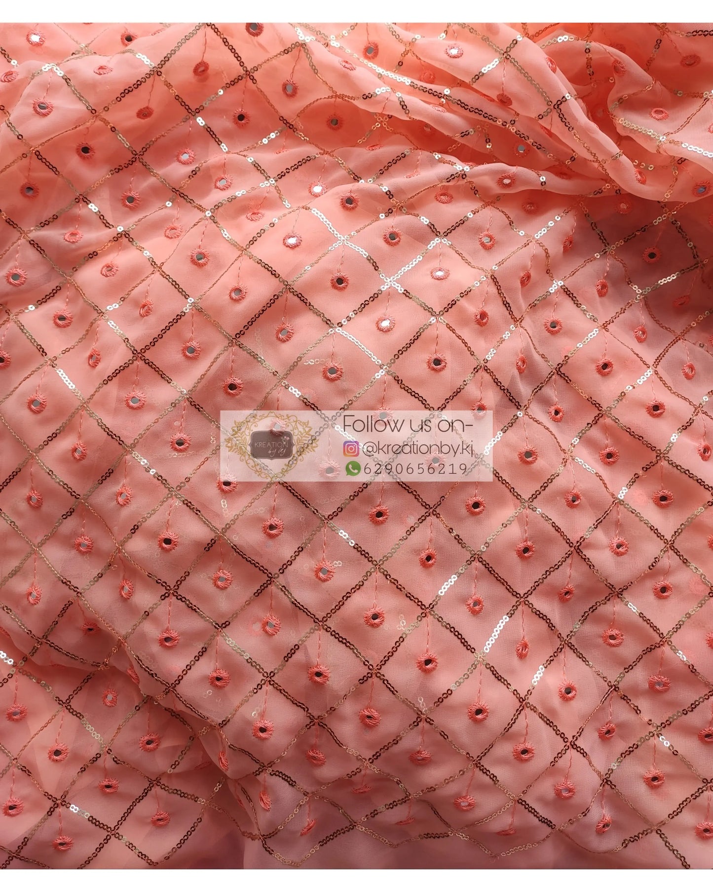 Coral Georgette Sequins Blouse Piece - kreationbykj