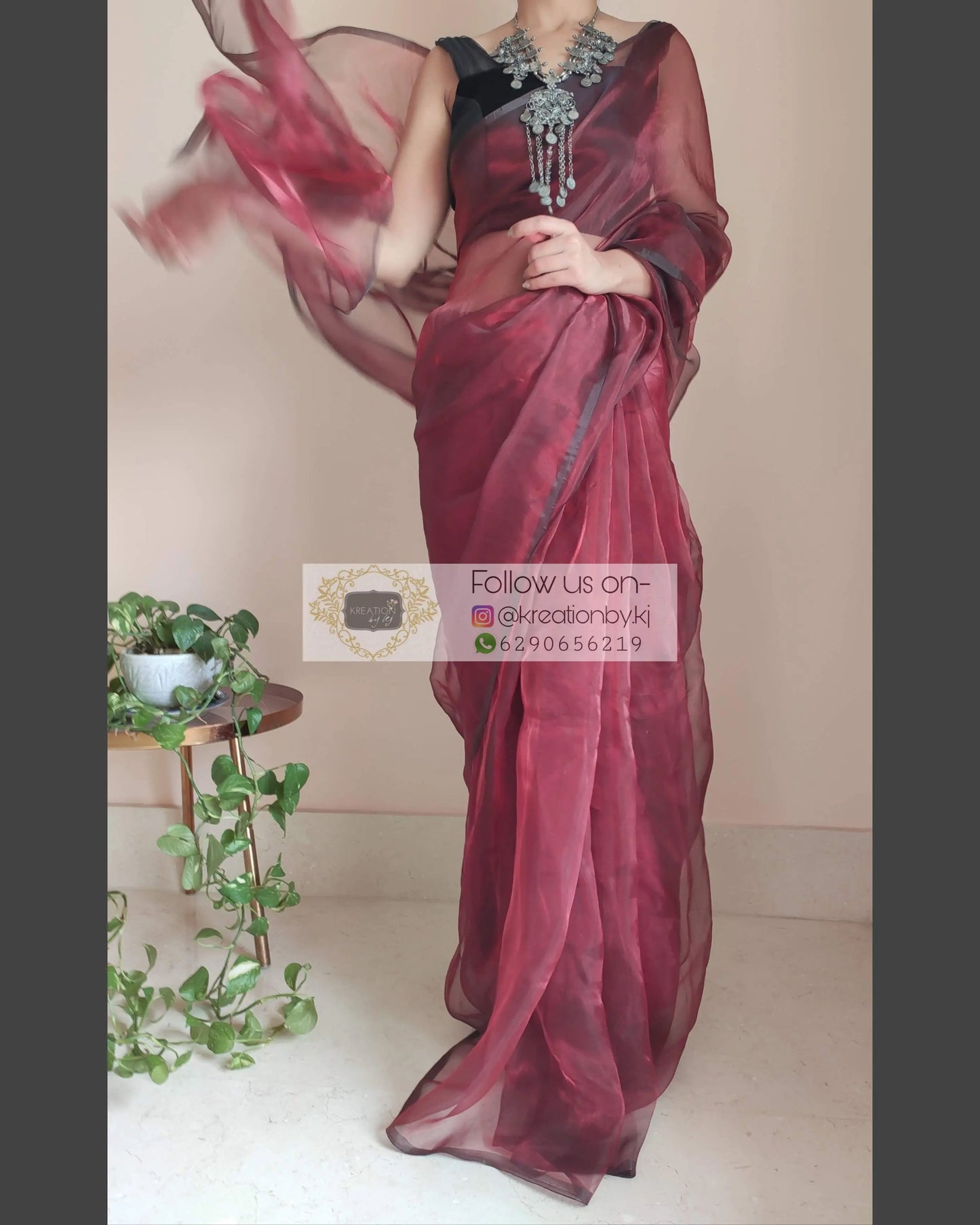 Maroon Glass Tissue Saree - kreationbykj