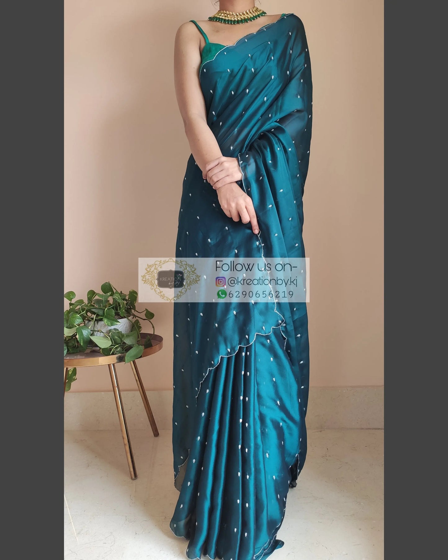 Peacock Blue Georgette Silk Saree With Zardosi Dabka Motifs - kreationbykj