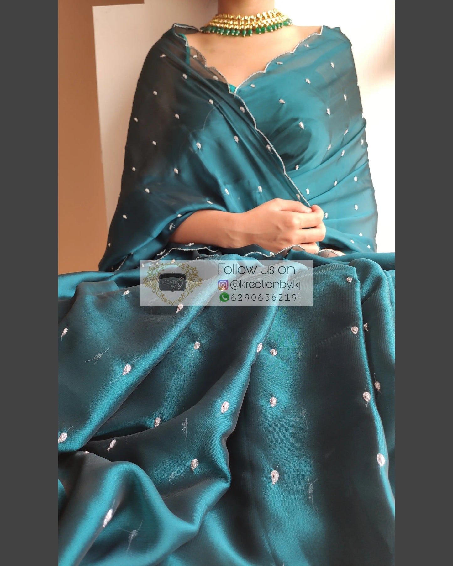 Peacock Blue Georgette Silk Saree With Zardosi Dabka Motifs - kreationbykj