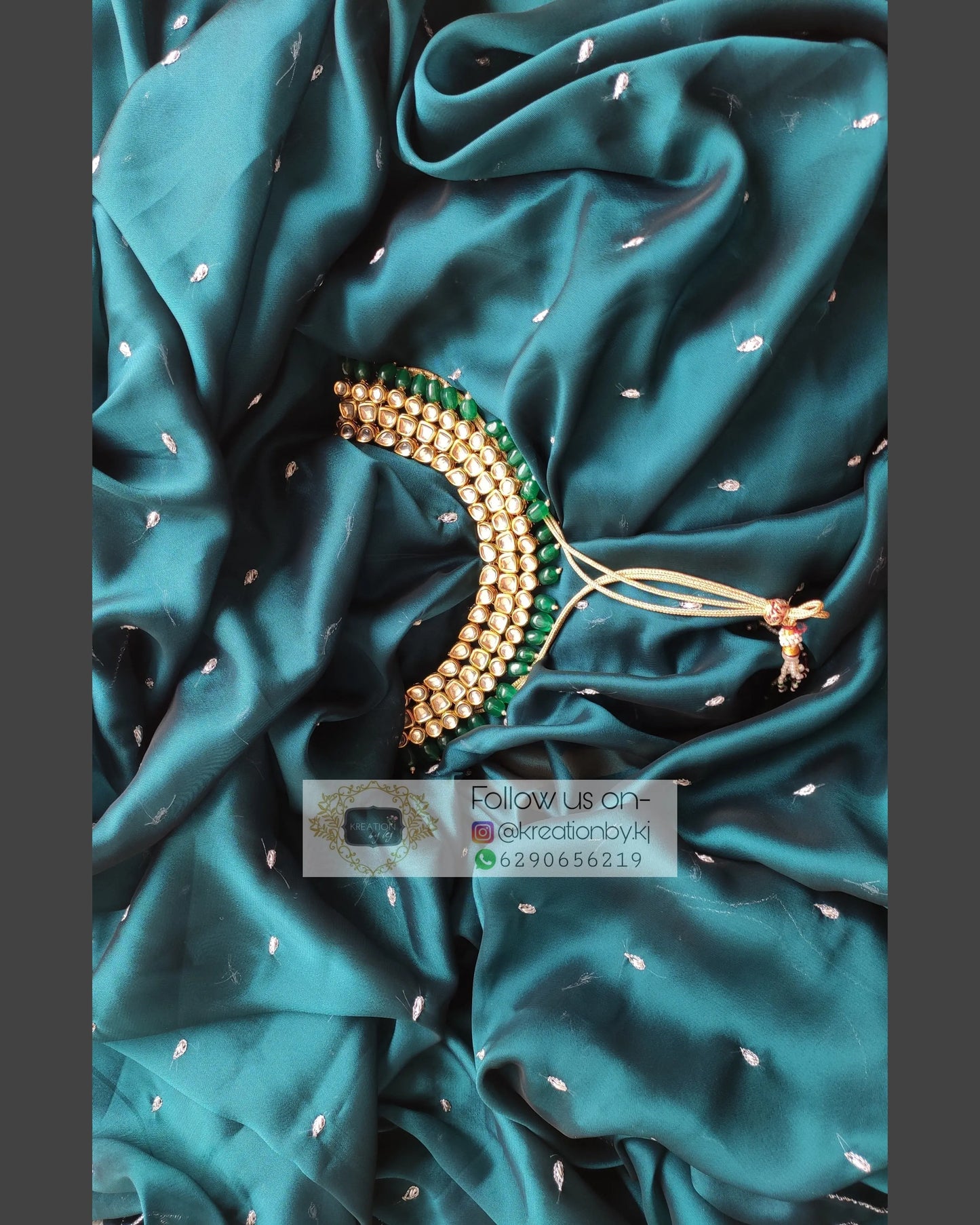Peacock Blue Georgette Silk Saree With Zardosi Dabka Motifs - kreationbykj