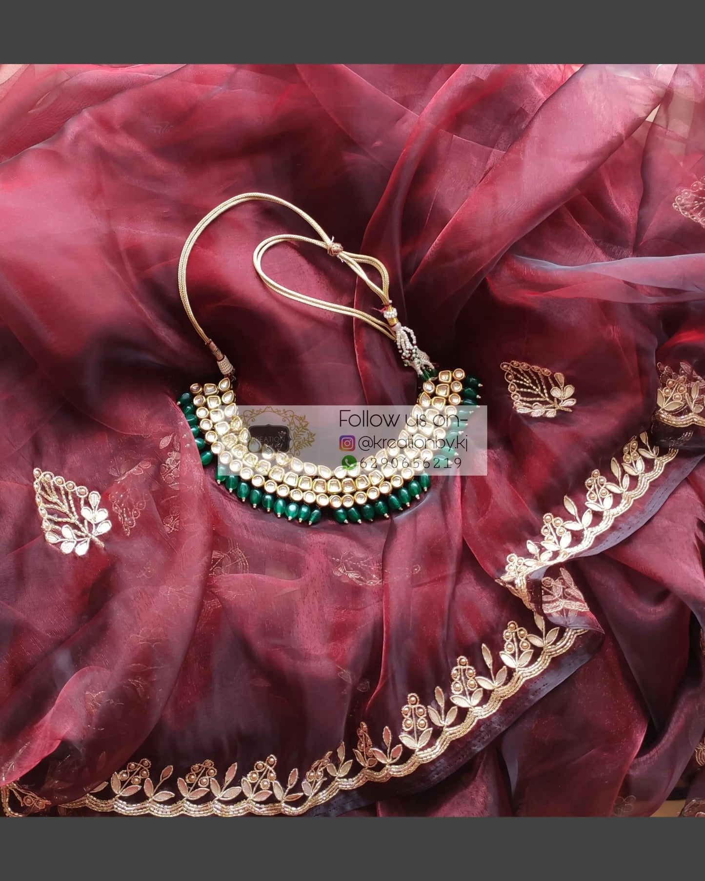 Maroon Glass Tissue Saree With Gota Patti Border - kreationbykj