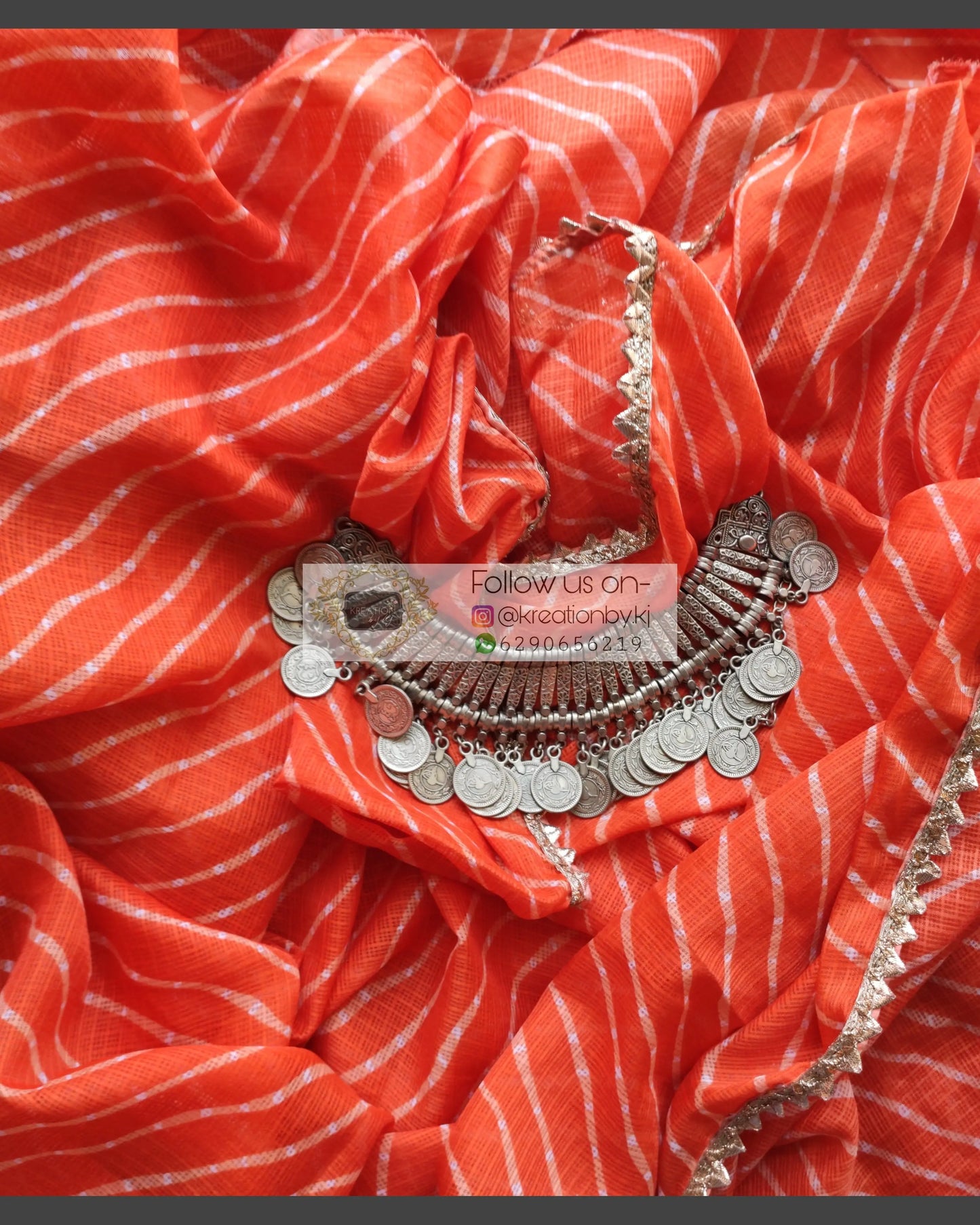 Orange Kota Silk Leheriya Saree - kreationbykj