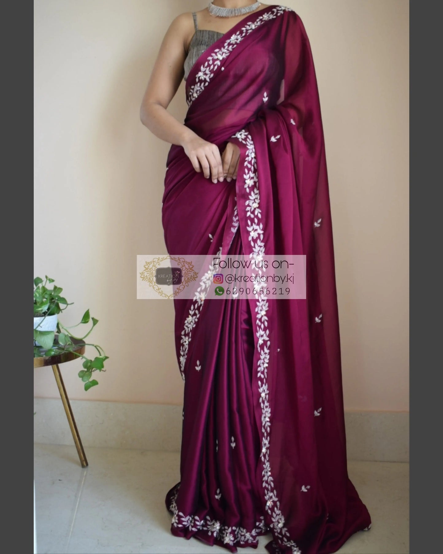Wine Georgette Chandani Saree - kreationbykj