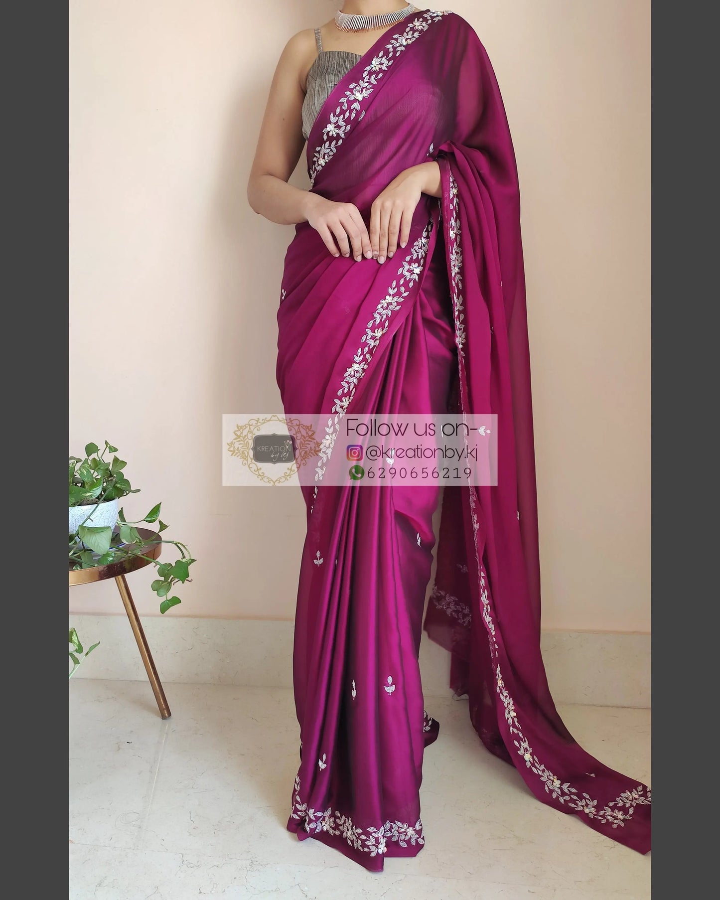 Wine Georgette Chandani Saree - kreationbykj