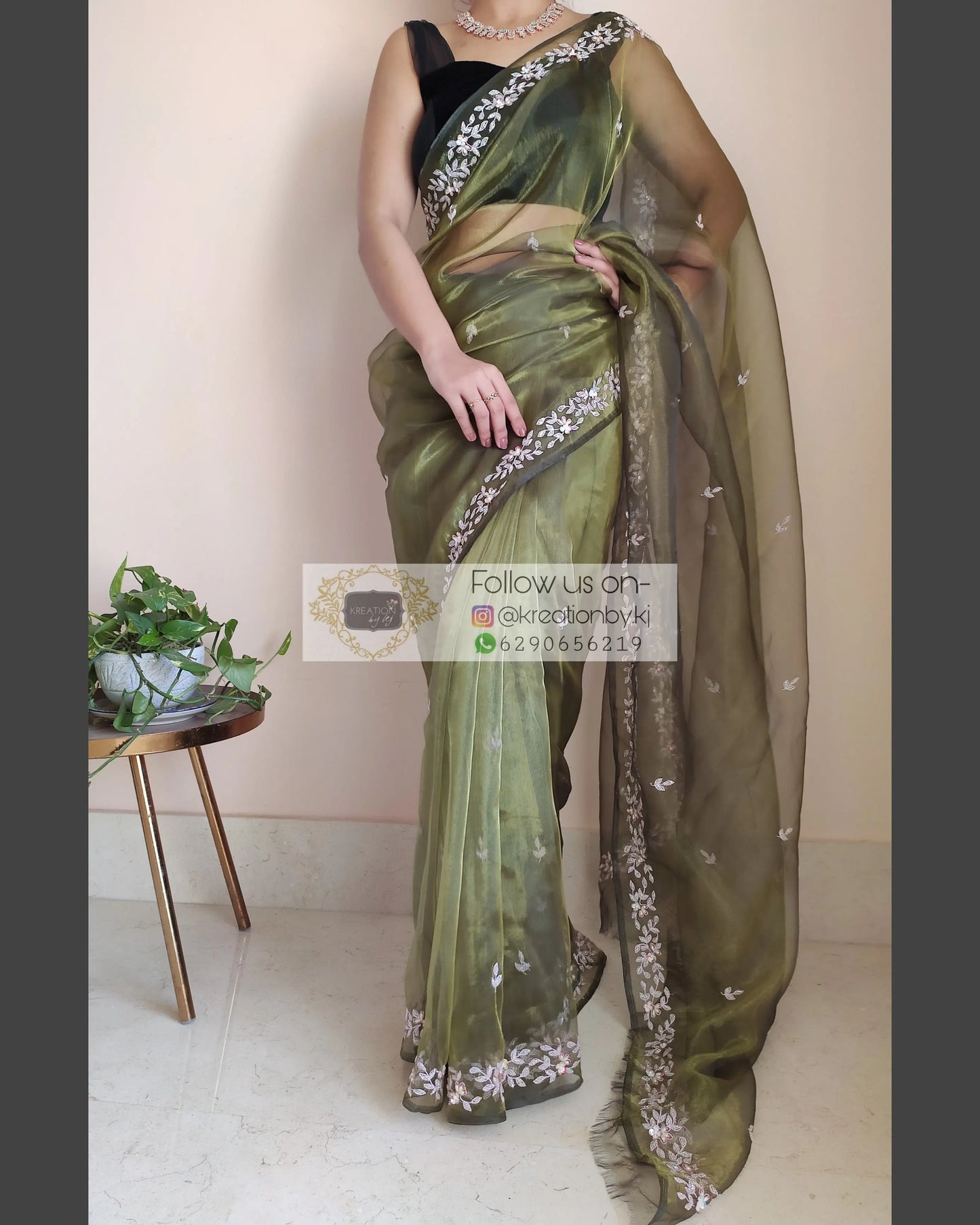Military Green Chandani Saree - kreationbykj