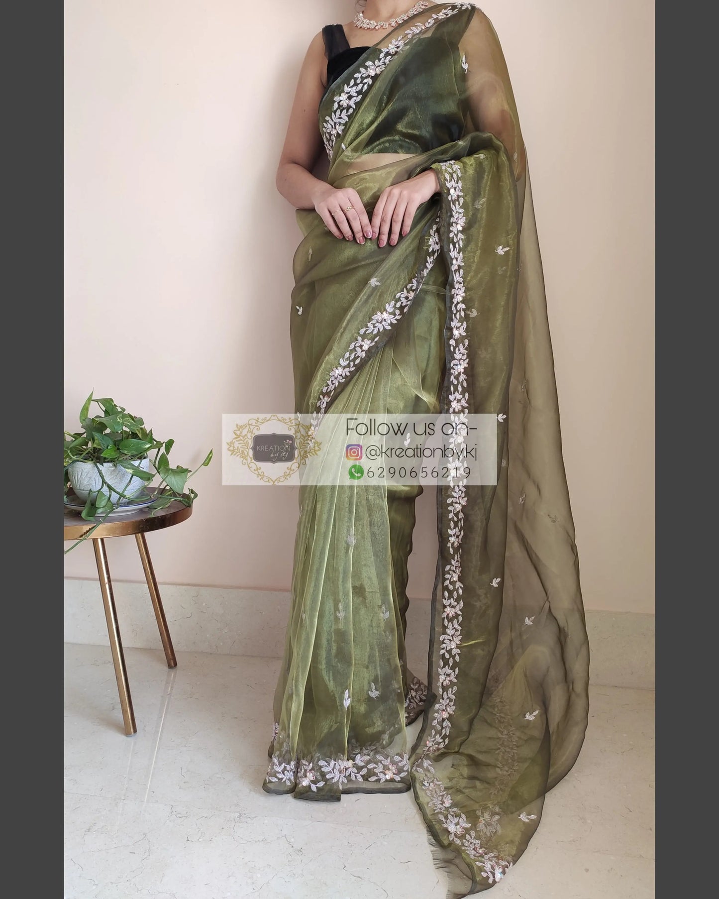 Military Green Chandani Saree - kreationbykj