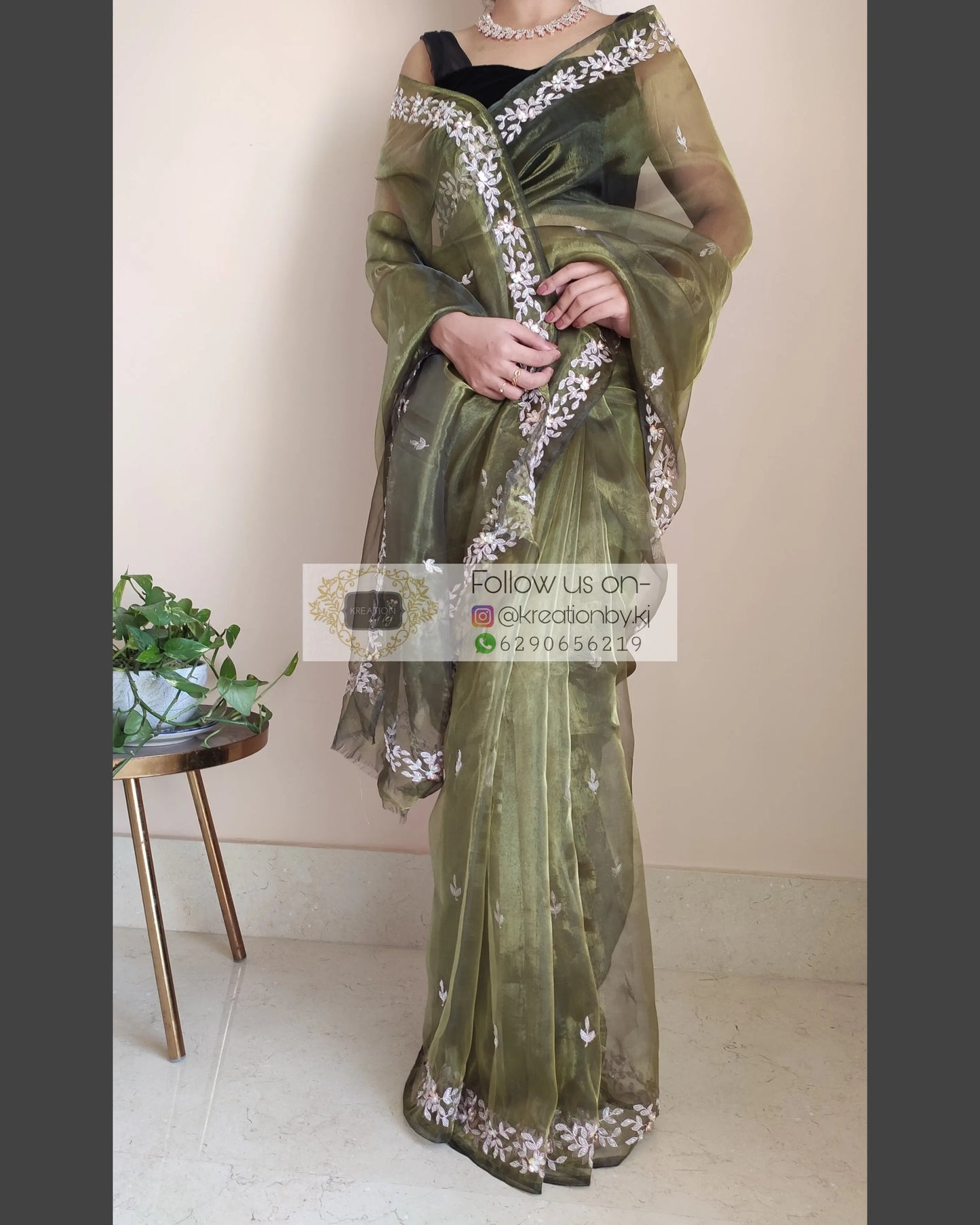 Military Green Chandani Saree - kreationbykj