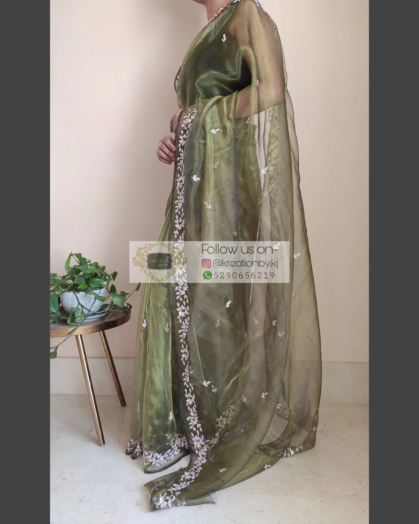 Military Green Chandani Saree - kreationbykj