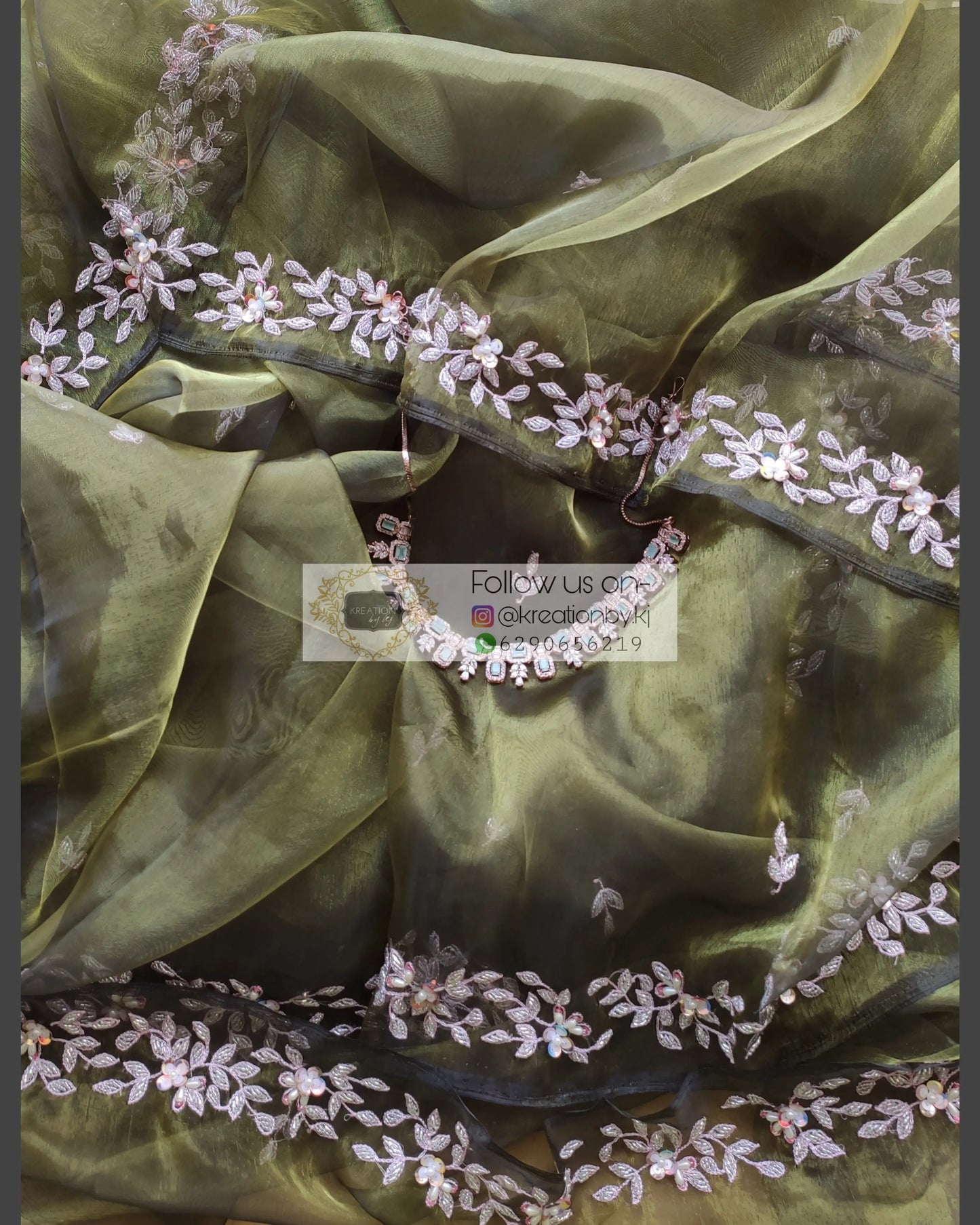 Military Green Chandani Saree - kreationbykj