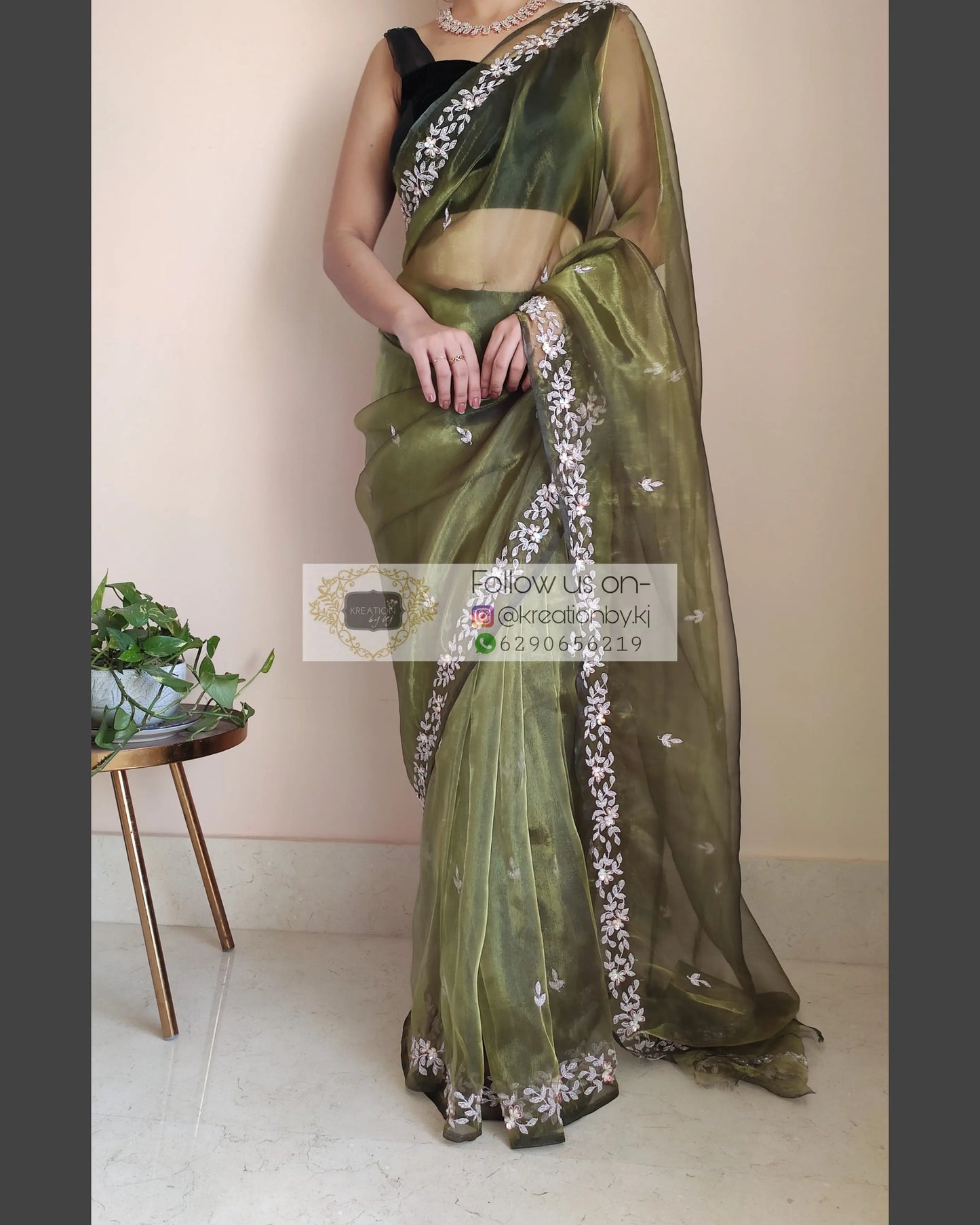 Military Green Chandani Saree - kreationbykj