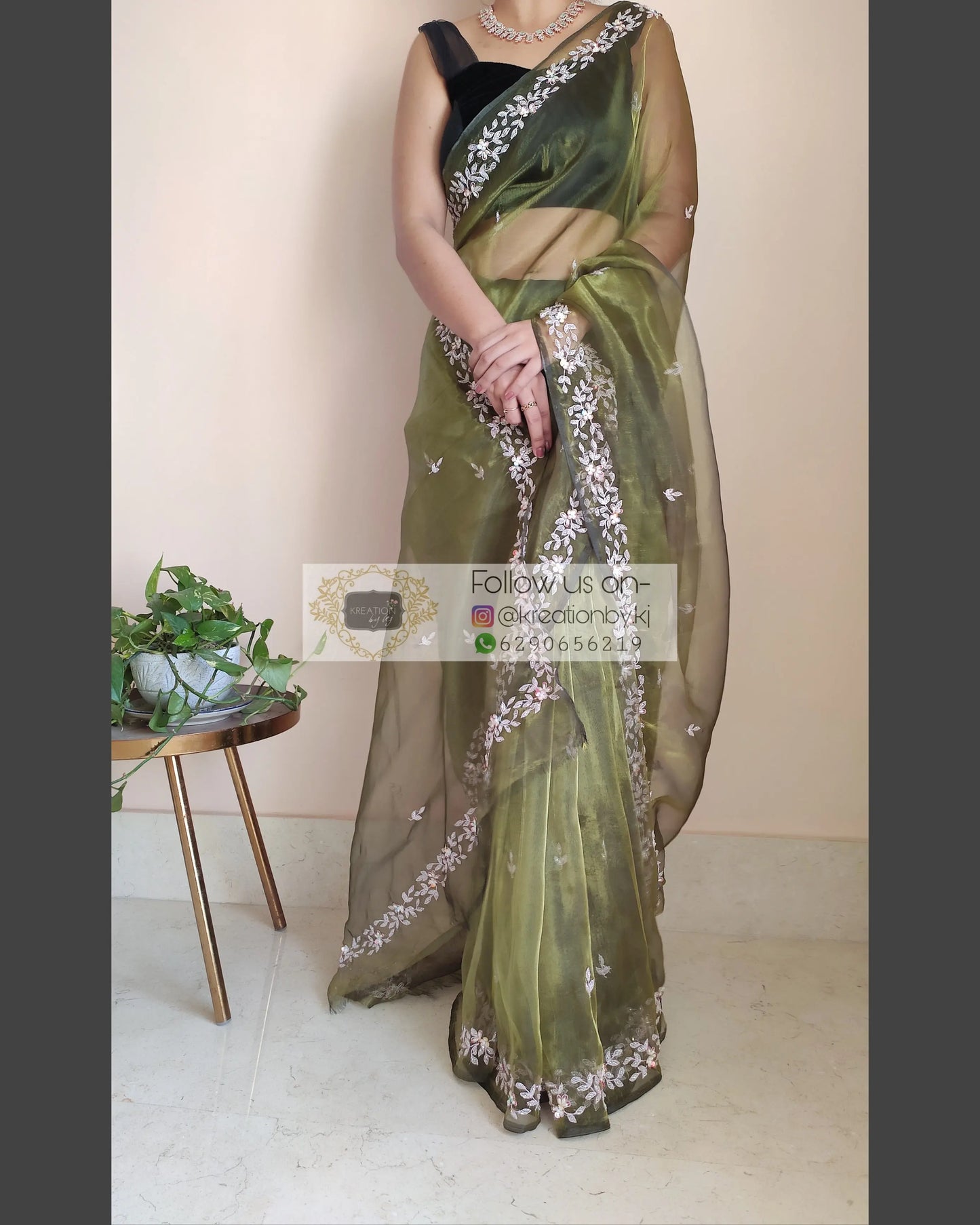 Military Green Chandani Saree - kreationbykj