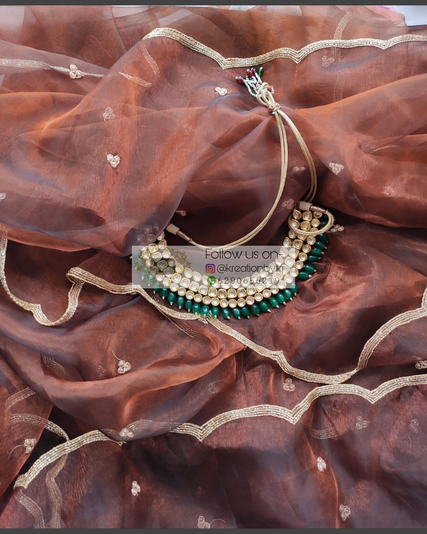 Copper Glass Tissue Saree With Handembroidered Scalloping - kreationbykj