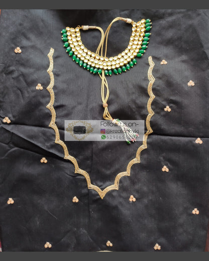 Military Green Glass Tissue Saree with Handembroidered Scalloping - kreationbykj