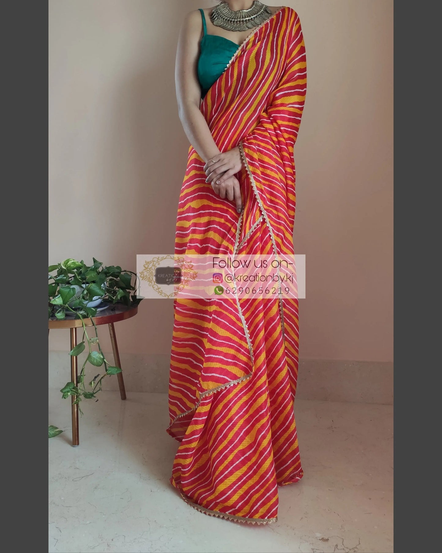 Yellow And Orange Kota Silk Leheriya Saree - kreationbykj