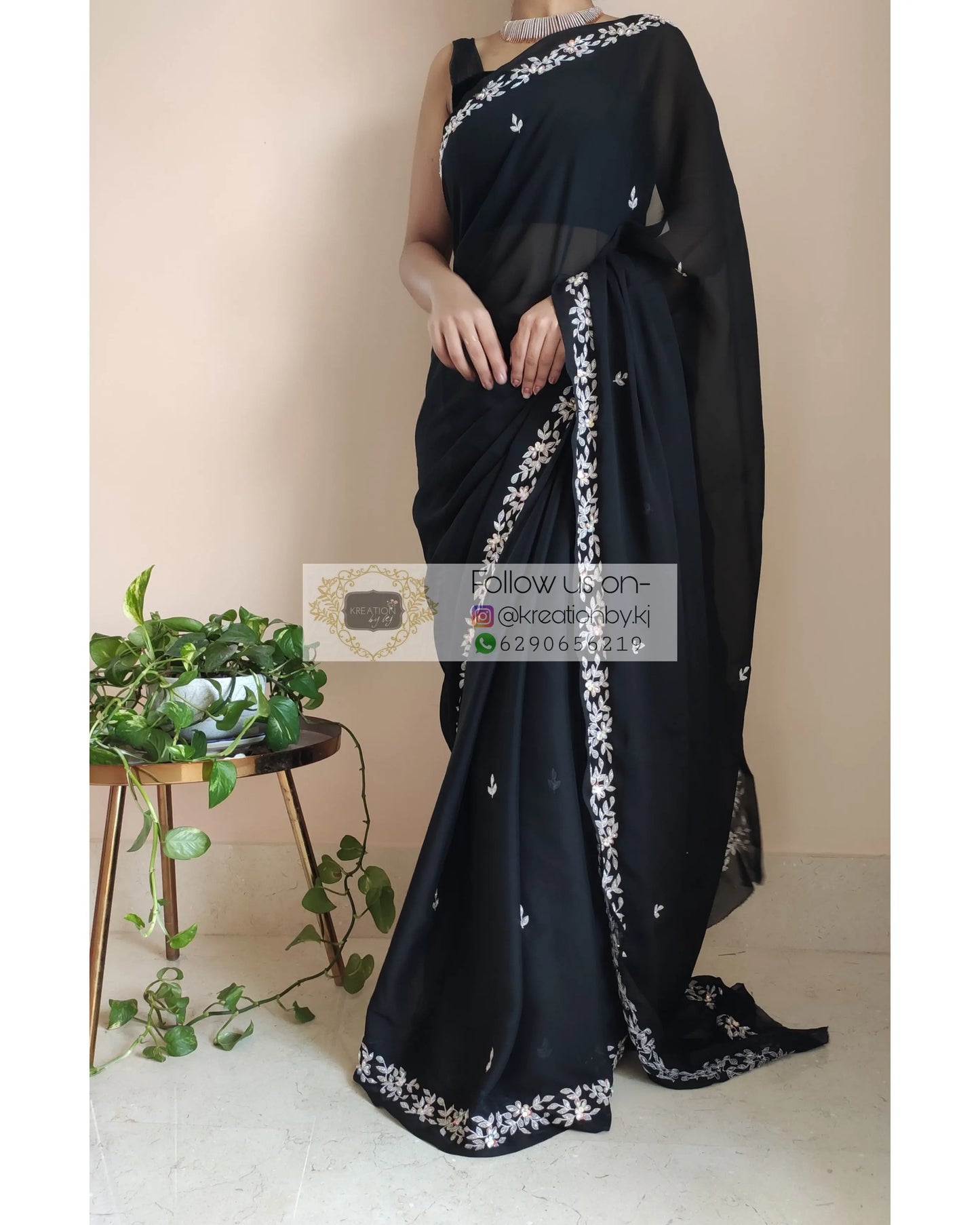 Black Georgette Chandani Saree - kreationbykj