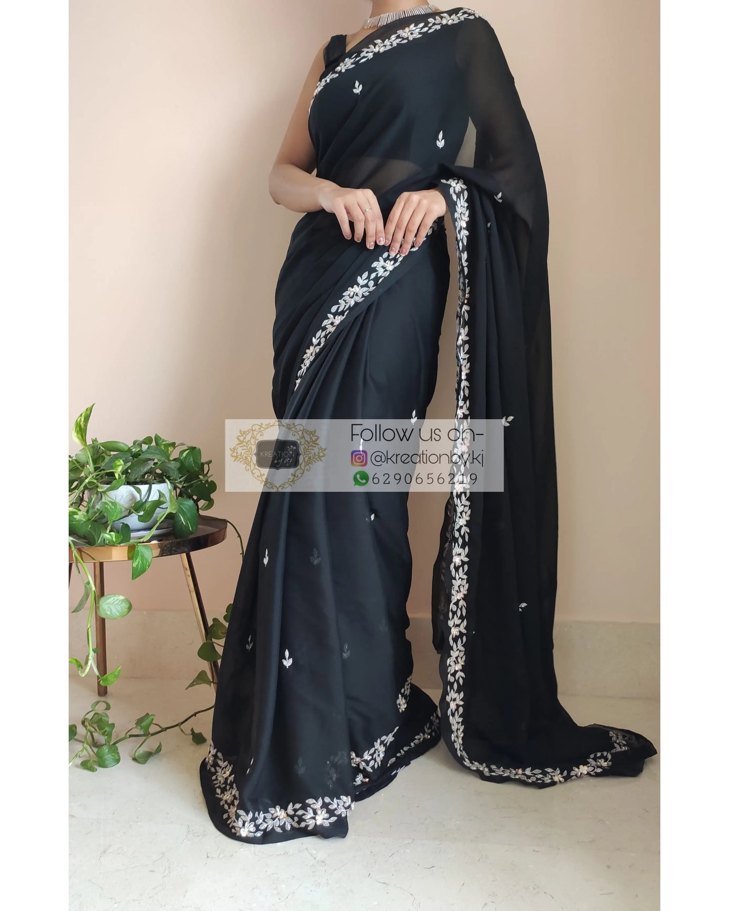 Black Georgette Chandani Saree - kreationbykj