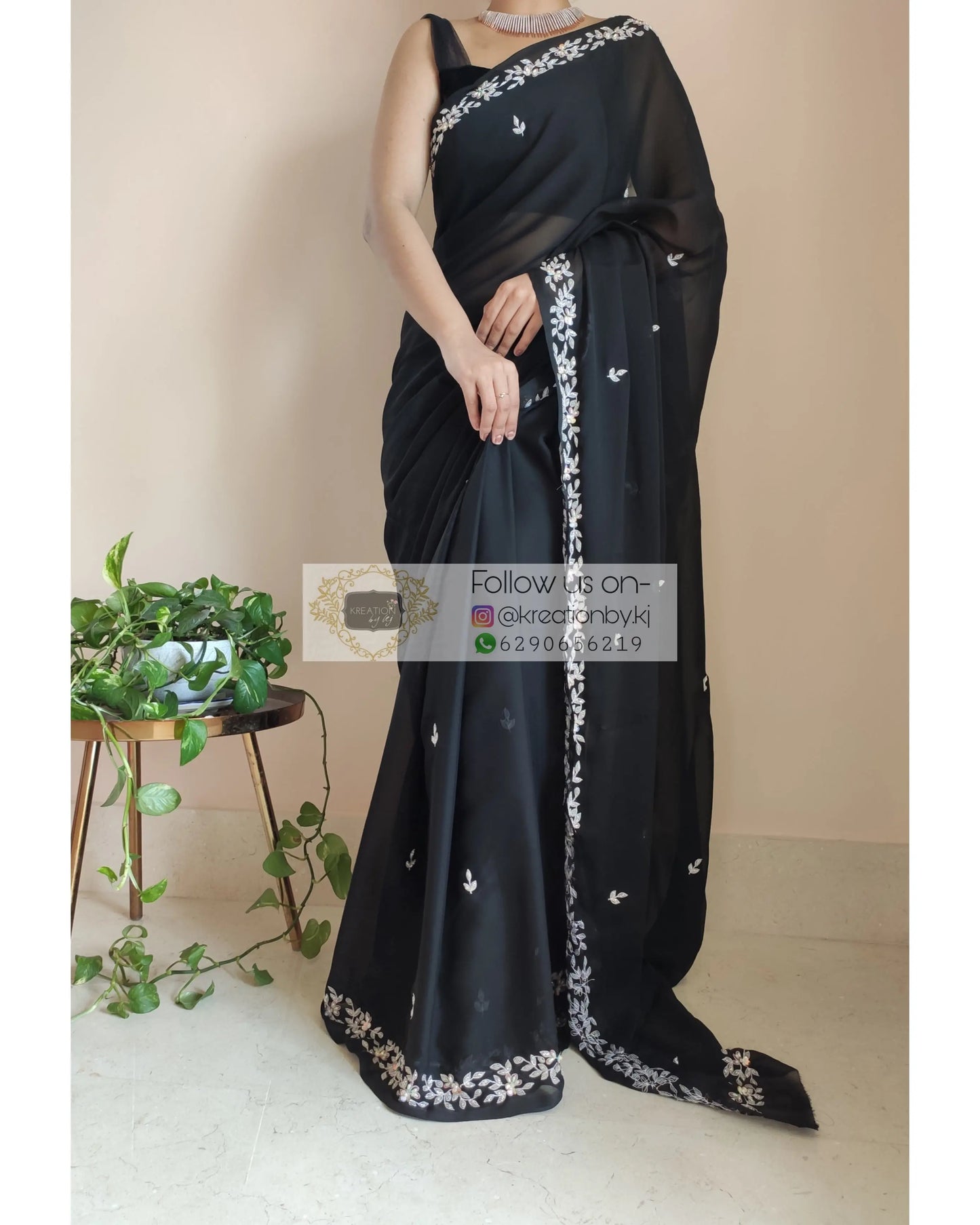 Black Georgette Chandani Saree - kreationbykj